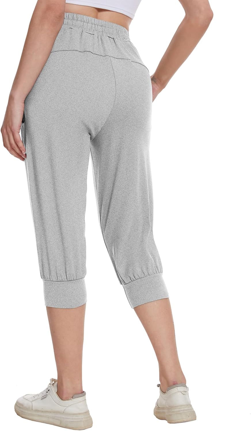 BATHRINS Womens Lightweight Sweatpants Capri Pants Summer Workout Hiking Capris Comfy Joggers with Zipper Pockets - Image 5