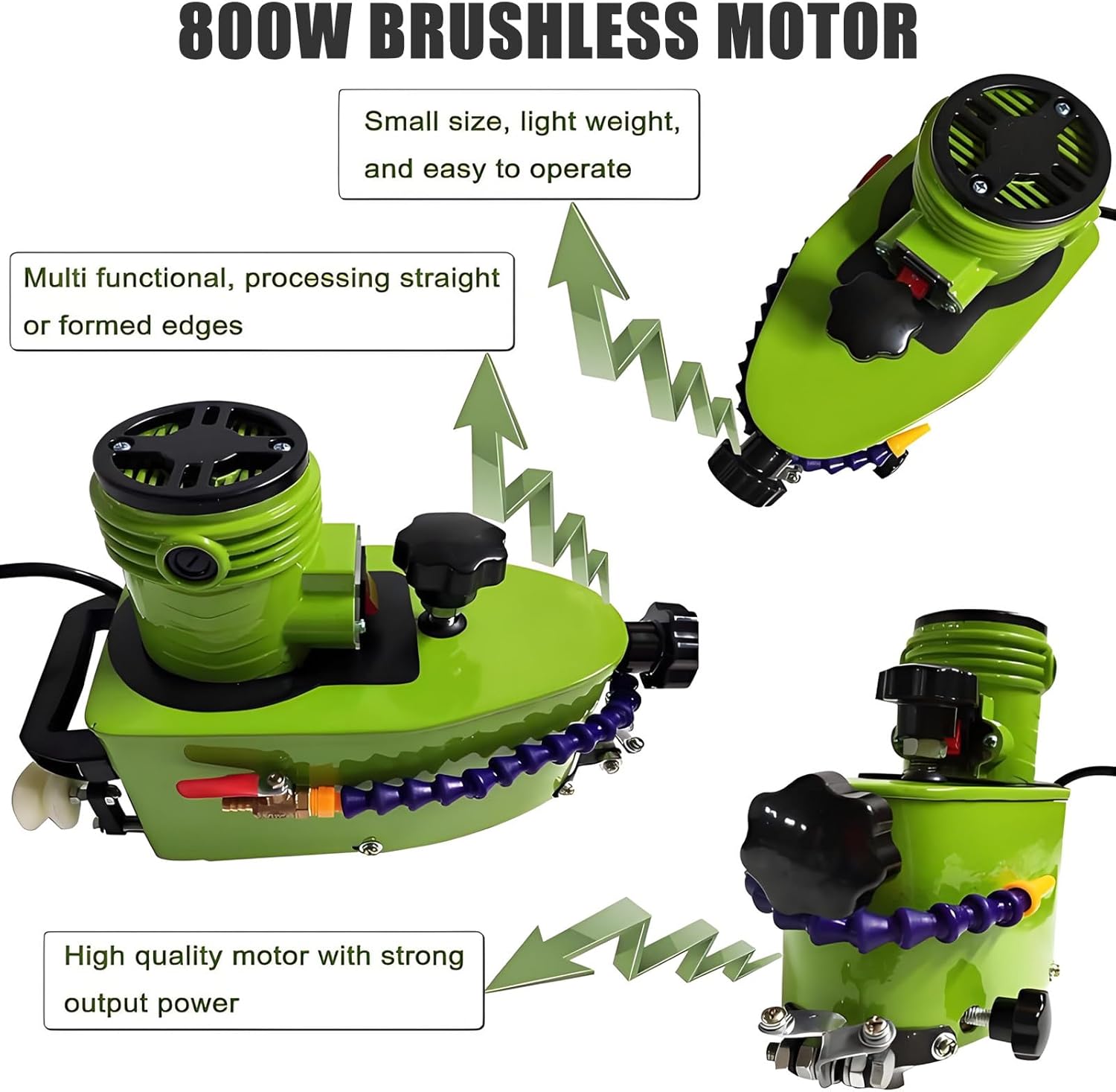 Portable Electric Small Glass Edger - Glass Grinder Tool,800w Brushless Motor 8000rpm Electric Glass Grinding Edging Machine for Straight Round Bevel Edge,Allsizes