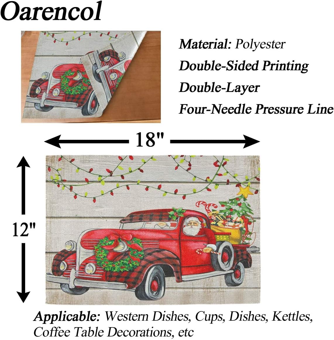 Buy 1 get 1 Oarencol Vintage Christmas Truck Santa Tree Gift Xmas Wooden Red Car Placemats Table Mats Set of 4, Heat-Resistant Washable Clean Kitchen Place Mats for Dining Table Decoration