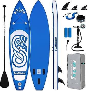 FunWater Inflatable Stand Up Paddle Board with Beginners SUP Accessories | 106 SUP,Anti-Slip EVA Deck,200-600lbs Capacity/Big Fin,Inflatable Paddle Boards for Adults & Youth of All Skill Levels