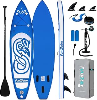 FunWater Inflatable Stand Up Paddle Board with Premium SUP Paddleboard Accessories, Wide Stable Anti-Slip EVA Deck, Paddle Boards for Adults & Youth of All Skill Levels