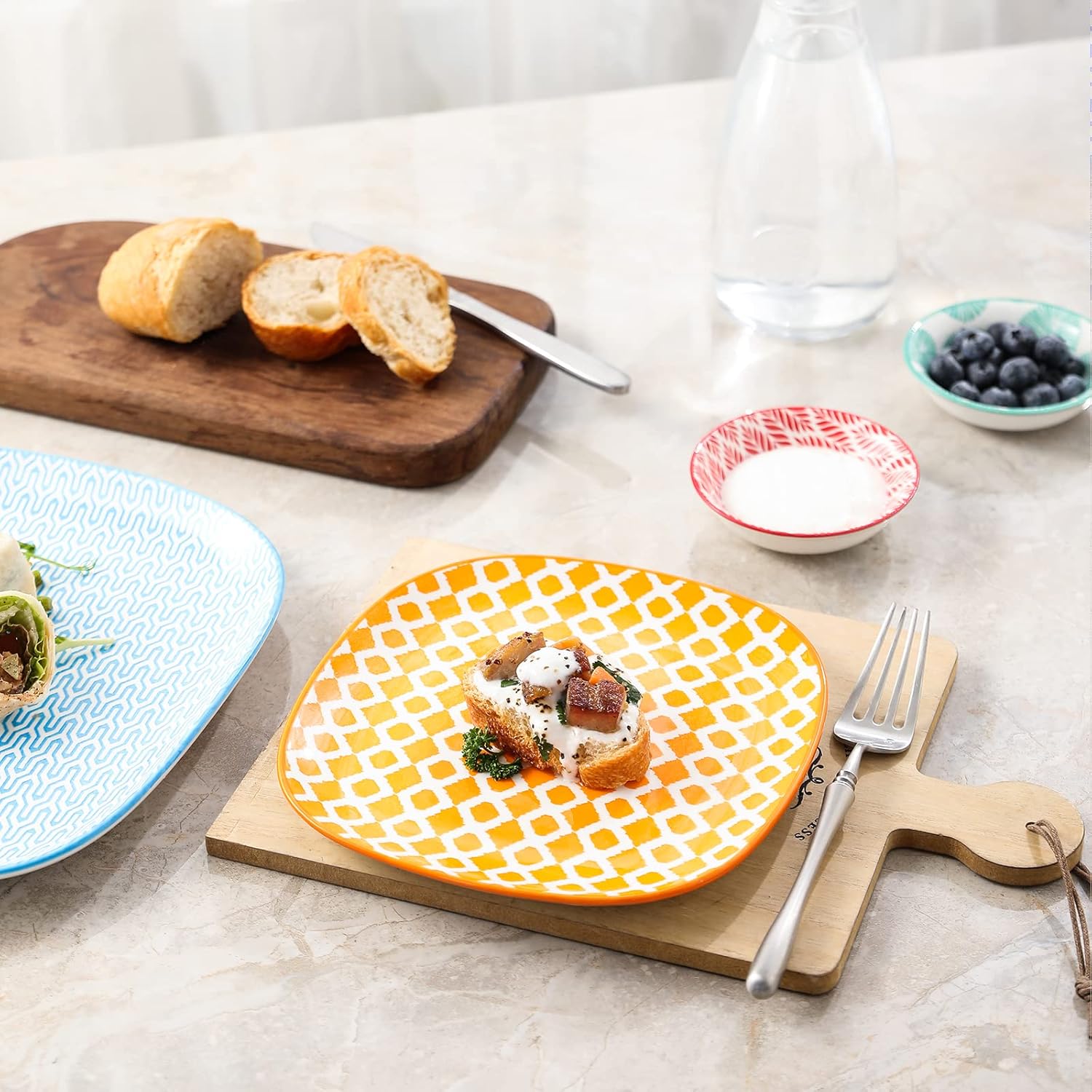 Selamica Porcelain Square Dessert Salad Pasta Plates 7.6 inches ceramic plates set of 6 microwave/dishwasher/oven safe, Assorted Colors