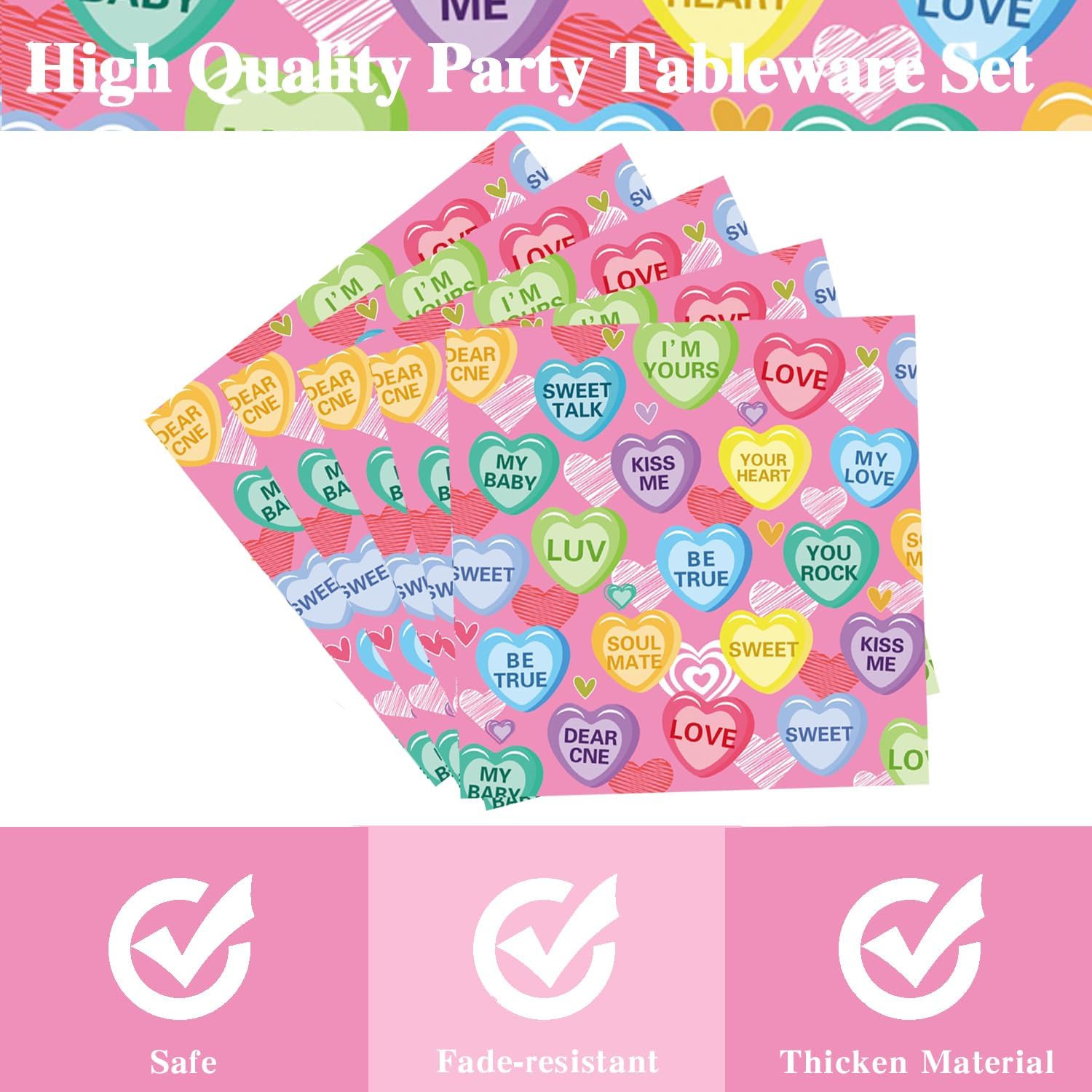 Valentine's Day Party Tableware Set Hearts Paper Plates Napkins for Happy Valentine's Day Colorful Hearts valentines day Decoration Serves 16 Guests