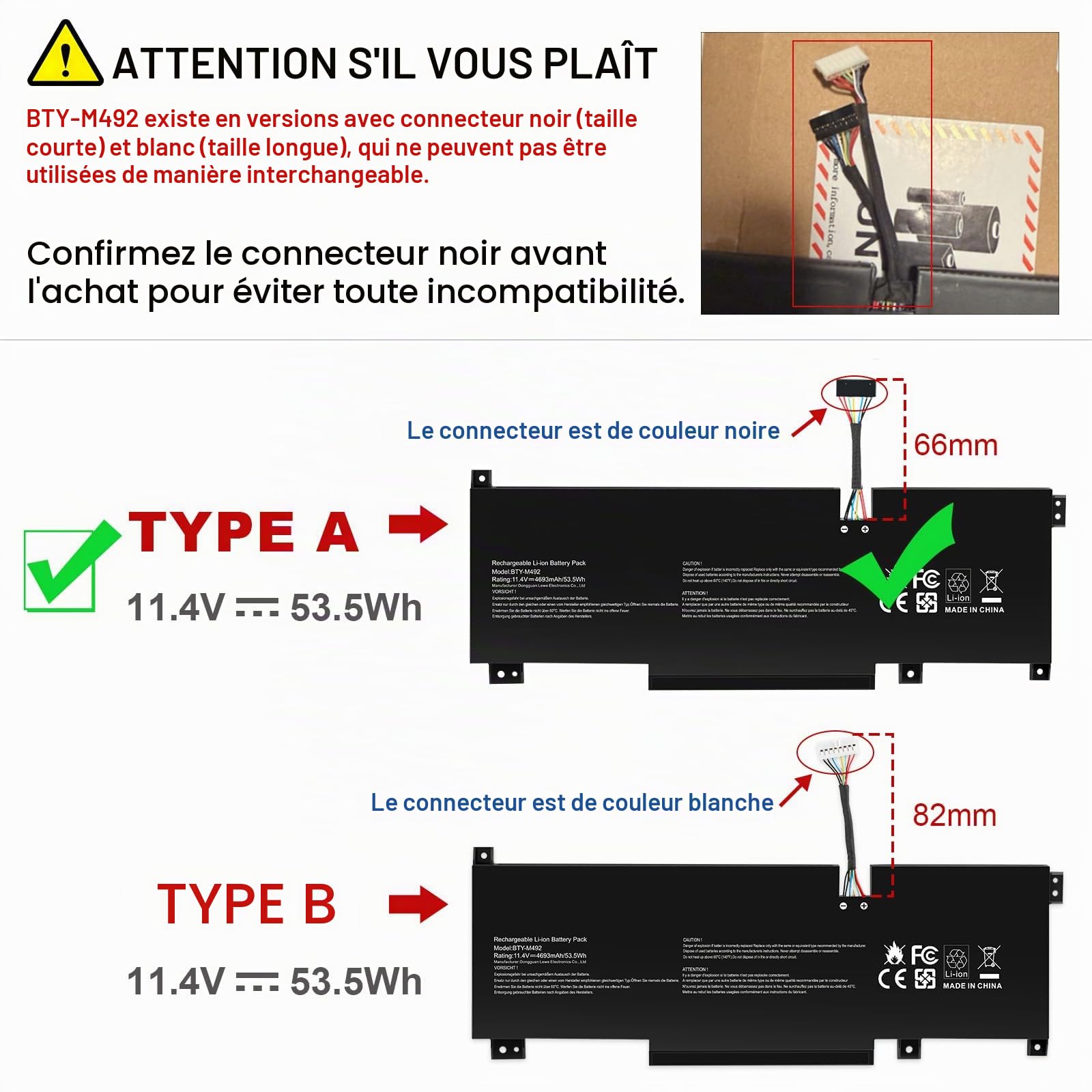 ASUNCELL 11.4V/53.5Wh BTY-M492 Batterie d'ordinateur Portable pour Msi Katana GF66 11UC 11UE 11UD 11SC 12UE, GF76 11UC 11UD 11UE 11SC 12UD 12UE, Pulse GL76 11UEK 11UDK 11UCK, Crosshair 17 A11UDK