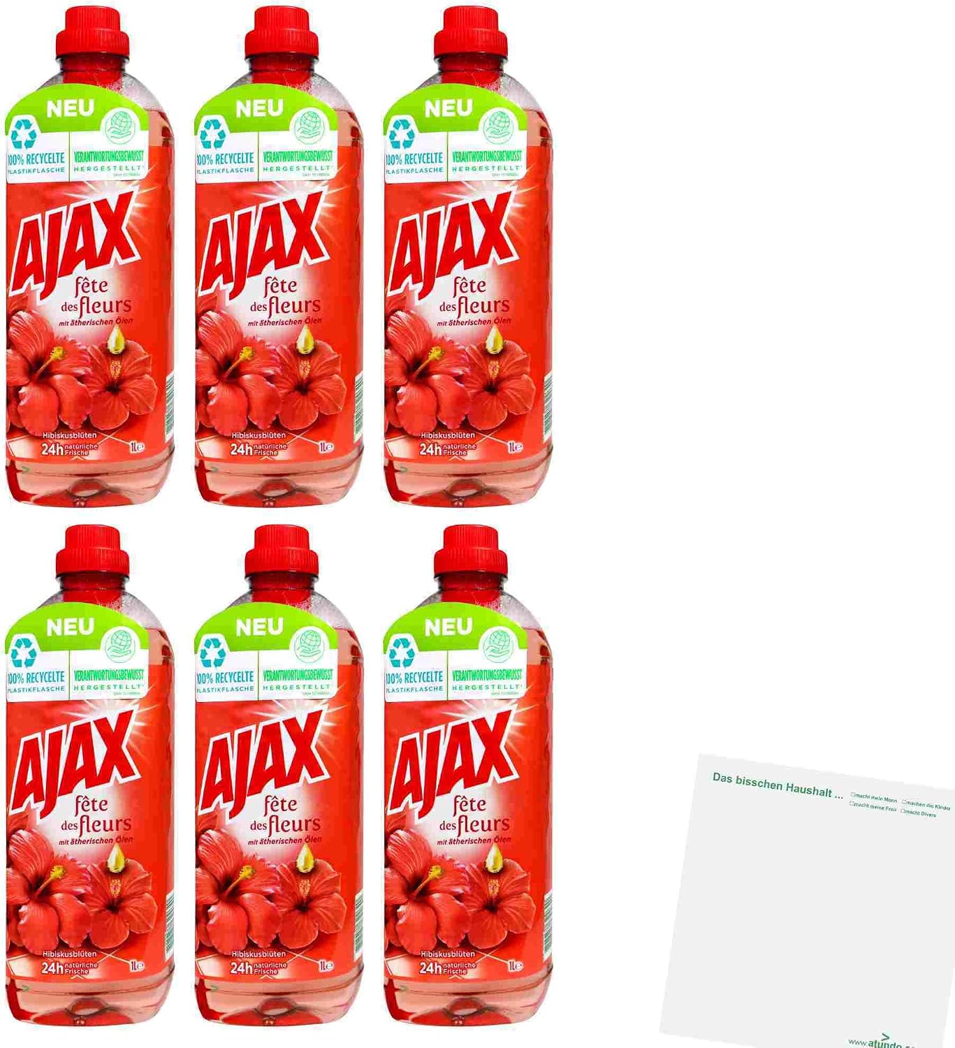 Ajax All-Purpose Cleaner Hibiscus Flowers 6 Pack 6 x 1 liter bottle + usy block