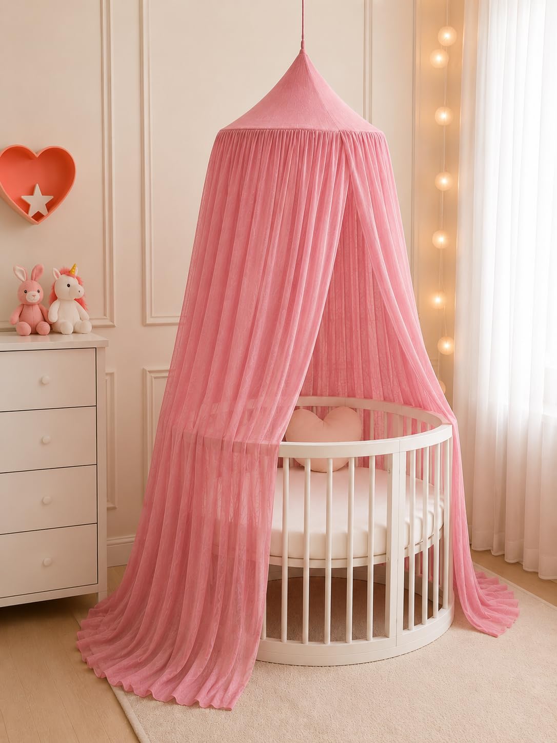 Baby Canopy Mosquito Net for Crib, Cot & Bed – Soft Breathable Nursery Canopy with Hanging Kit – Decorative Bed Canopy for Baby Room, Bassinet, Toddler & Children's Bed – 240cm Length (Pink)