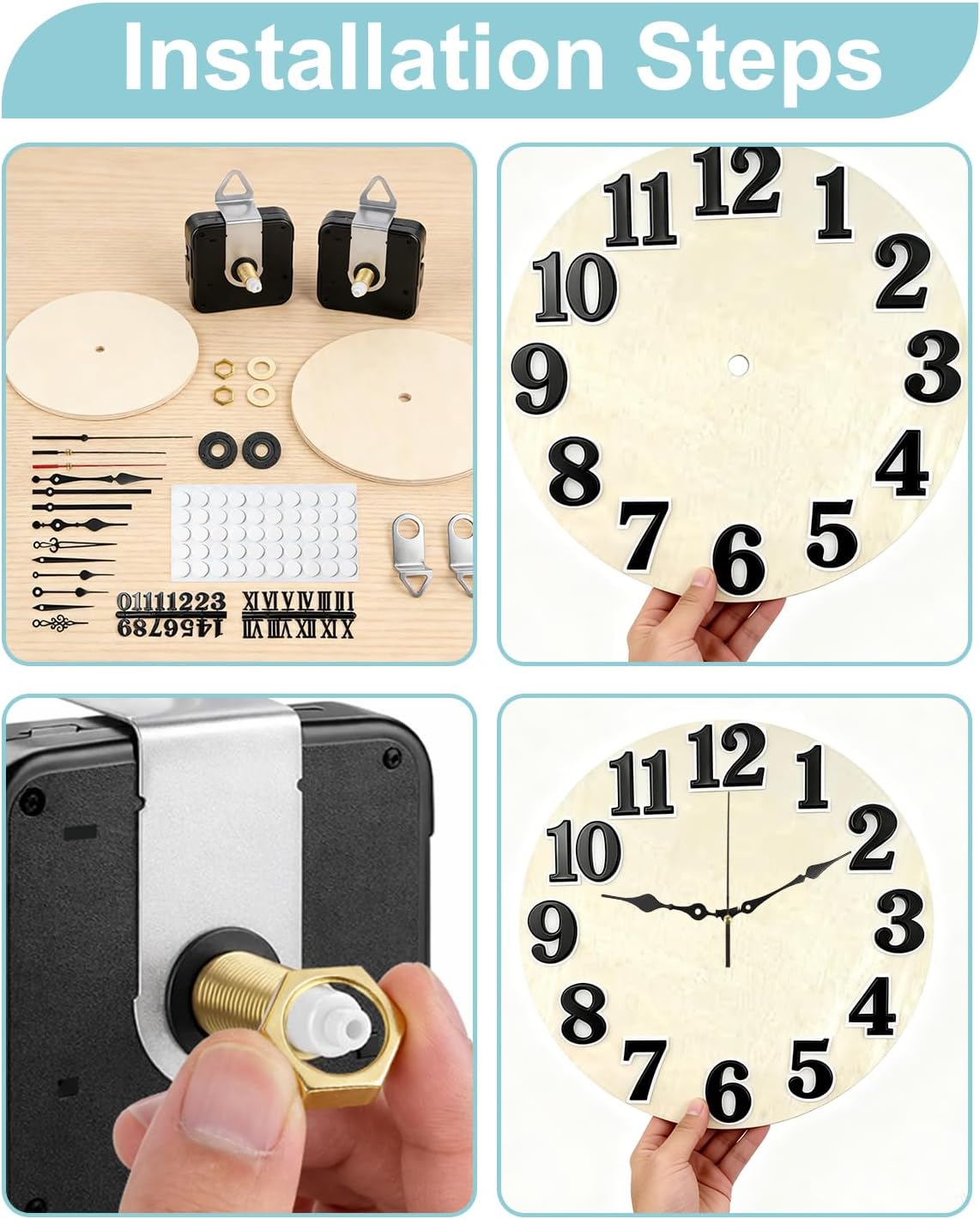 2 Sets High Torque Quartz Clock Movement Replacement Kit, Sweep 2 Motor Mechanism Kit with 5 Pairs Clock Hands and 2 Sets Acrylic Numbers for DIY Wall Clock Repair Craft Projects