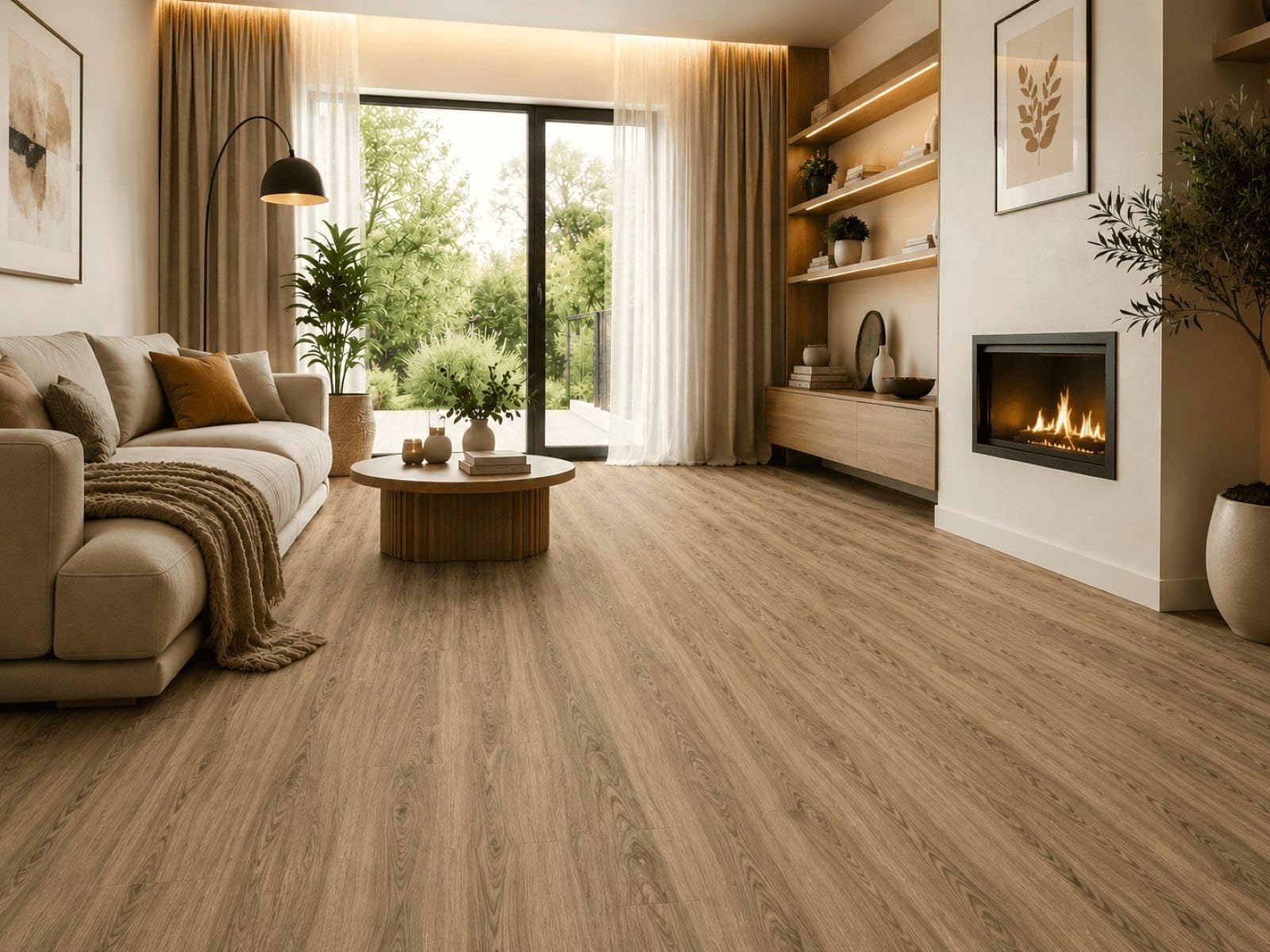 PVC Bodenbelag Vinylboden in Eiche Landhausdiele – Natürliche Holzoptik in breiten Planken, Zuschnitt (2m breit / 4,5m lang)
