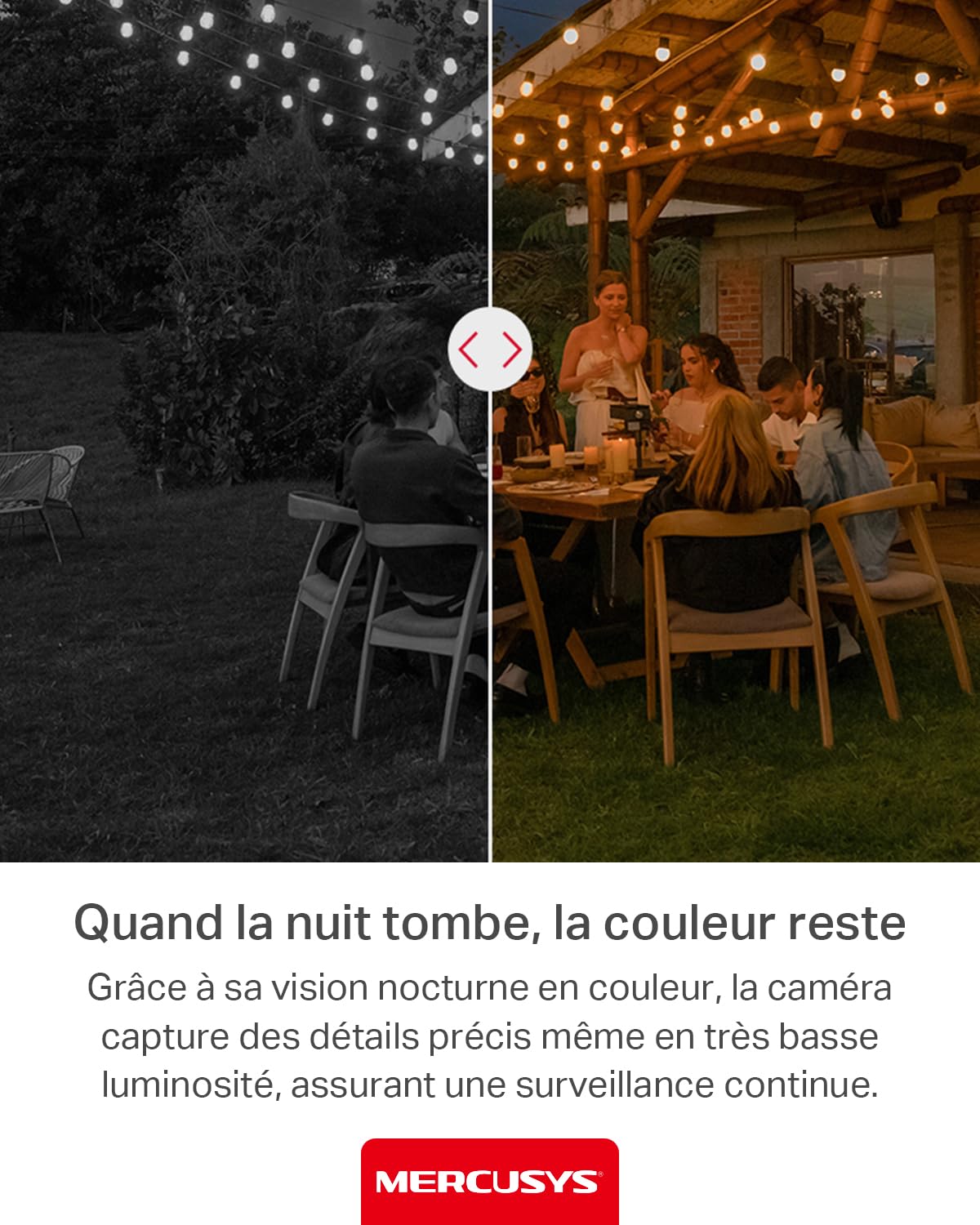 MERCUSYS Caméra de Surveillance WiFi extérieur 360° 2K 3MP, Vision Nocturne Couleur, Détection de Personne et Suivi de Mouvement, Étanche IP65, Alarme sonore Personnalisable, MC510