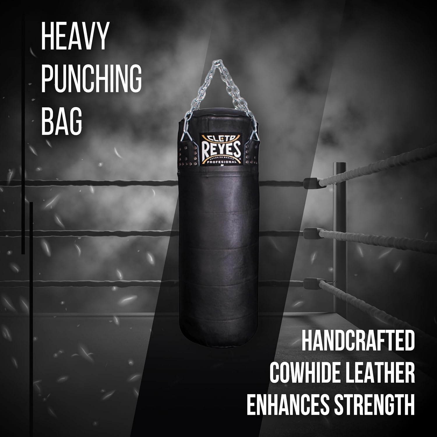 CLETO REYES Heavy Punching Bag for Adults Boxing Training Equipment, MMA, Kickboxing, Muay Thai, Cowhide Leather, Black