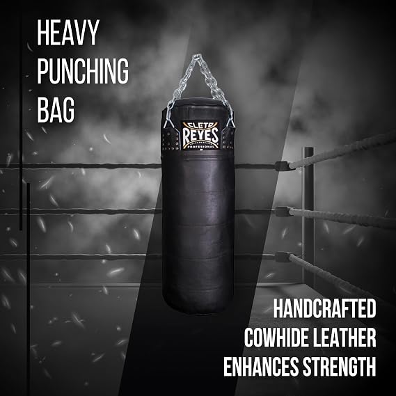 CLETO REYES Heavy Punching Bag for Adults Boxing Training Equipment, MMA, Kickboxing, Muay Thai, Cowhide Leather, Black