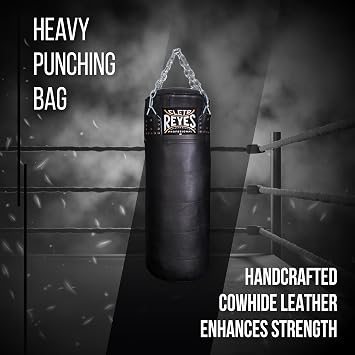 CLETO REYES Heavy Punching Bag for Adults Boxing Training Equipment, MMA, Kickboxing, Muay Thai, Cowhide Leather, Black