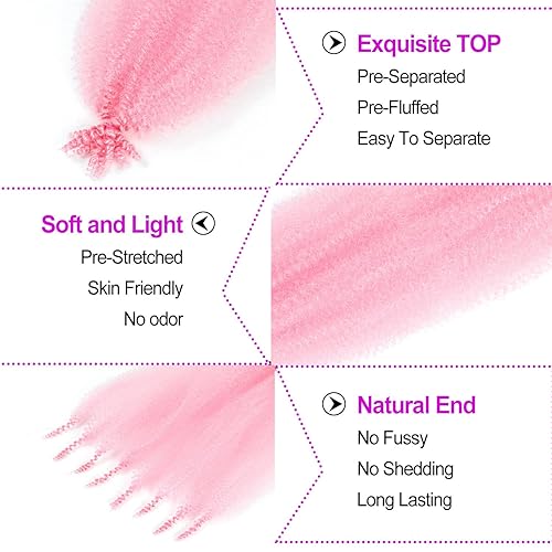 Miniatura 3 de Pelo afro Twist de 24 pulgadas, 6 paquetes de cabello sintético Marley trenzado de ganchillo (24 pulgadas (paquete de 6), rosa)