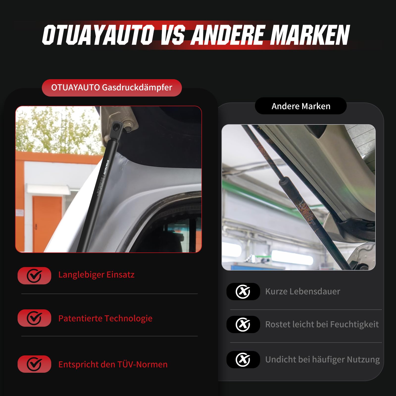 Gasfeder per portellone posteriore compatibile con VW Touran 1T1/1T2 (2003–2010), OTUAYAUTO 2 pezzi ammortizzatori per portellone posteriore – sostituisce 1T0827550C, 1T0827550D, 1T0827550E