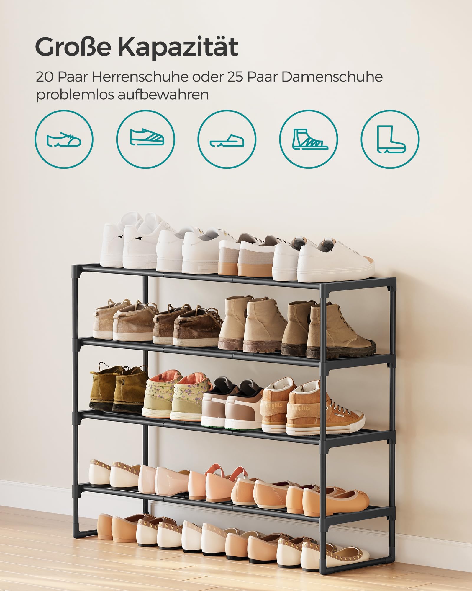 NAHUAA Schuhregal Schmal - 4 Ebenen Für Bis Zu 12 Paar Schuhe