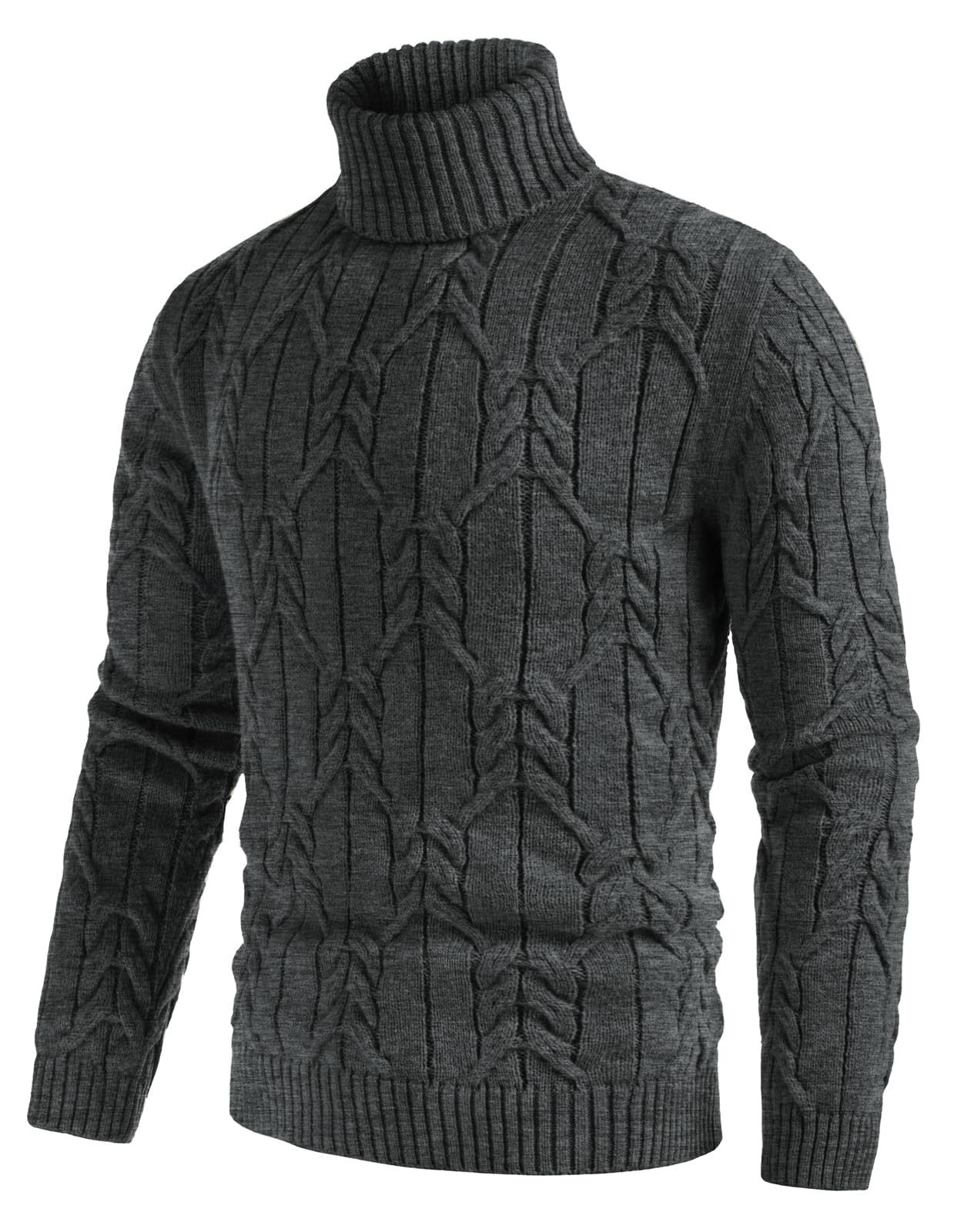 GRACE KARIN Suéter de cuello alto para hombre, manga larga, suéter de punto trenzado, ajuste delgado, cuello alto