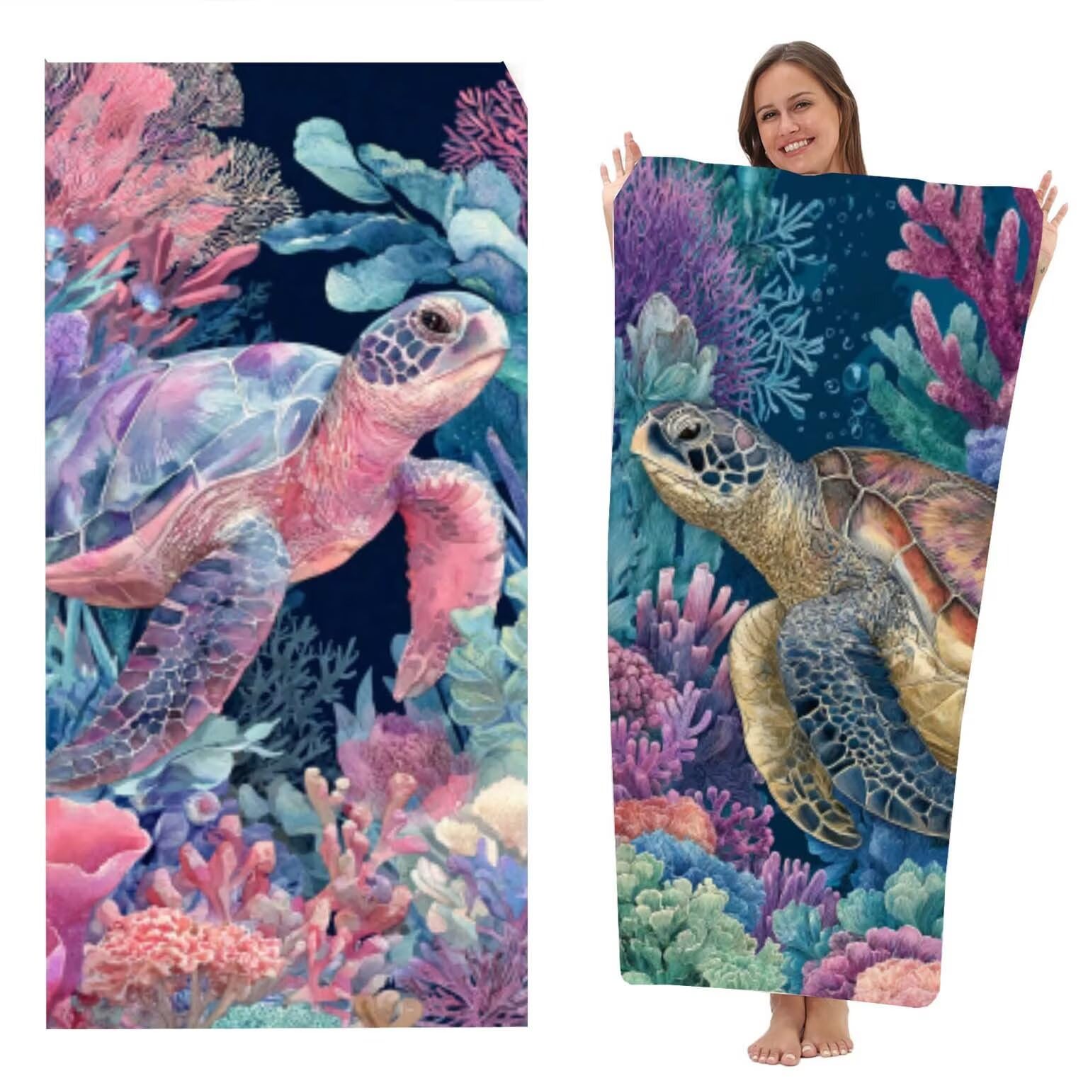 Toalla Playa Microfibra Grande Toallas de Piscina Pareos Playa Mujer Antiarena Beach Towel Grandes XXL, Ligera Toallas Viaje Secado Rápido (100x200 cm, Tortugas Marinas Del Mundo Submarino) z-1853