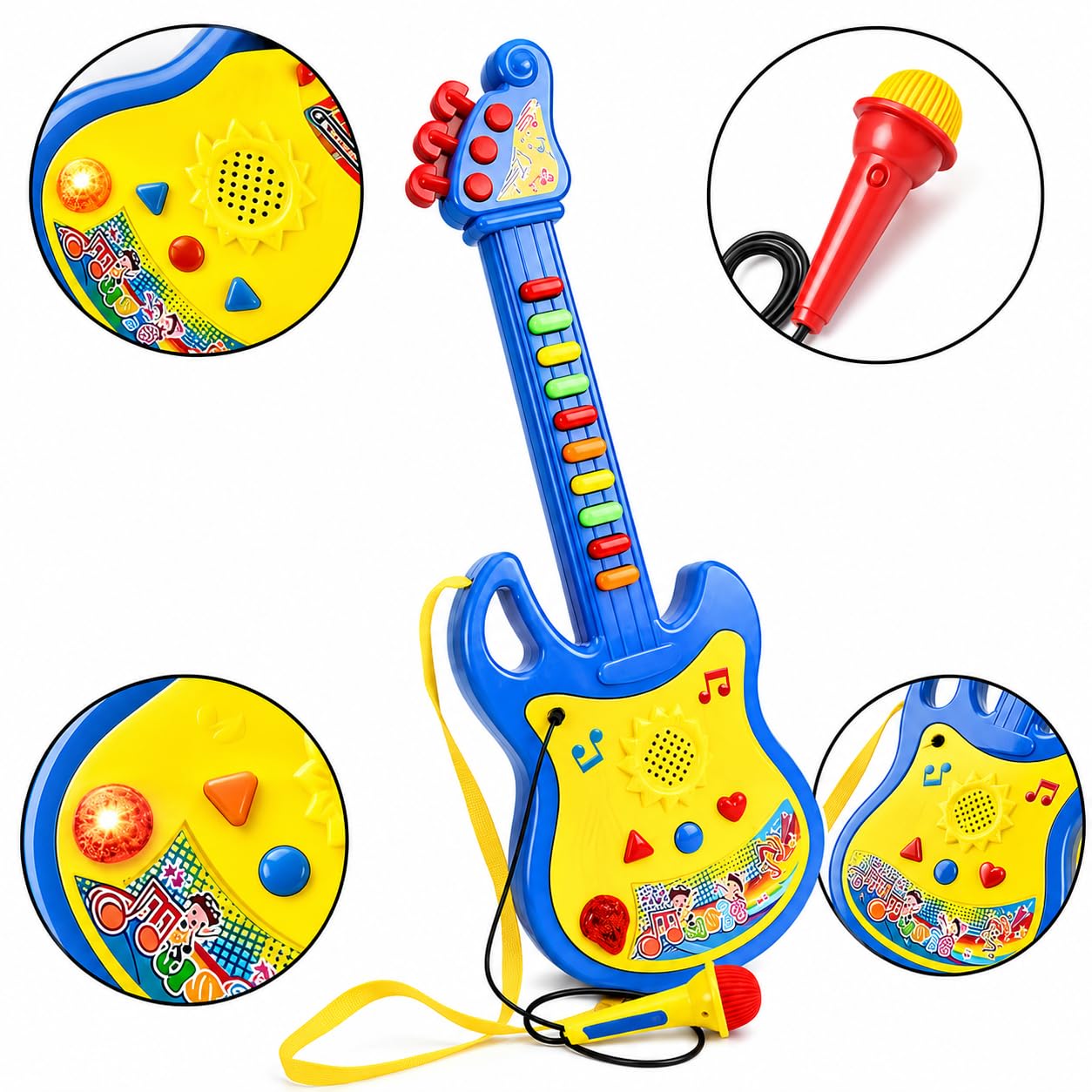 Guitarra eléctrica juguete niños con micrófono amplificado efectos luminosos correa melodías pregrabadas guitarra rock electrónica cm 45 guitarras juguete niños guitarras con sonidos Rock (A)
