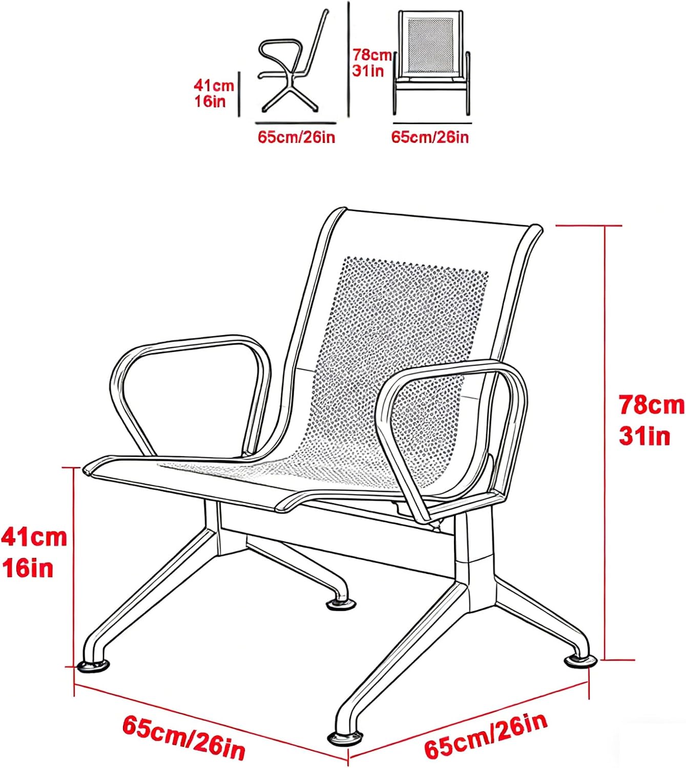 Gtzly Airport Reception Chair with Armrest, PU Waiting Room Chairs Sofa Furniture, Solon Bench for Lobby Airport Office Barber Shop Bank and Mall(Gray,65x65x78cm/26x26x31in)