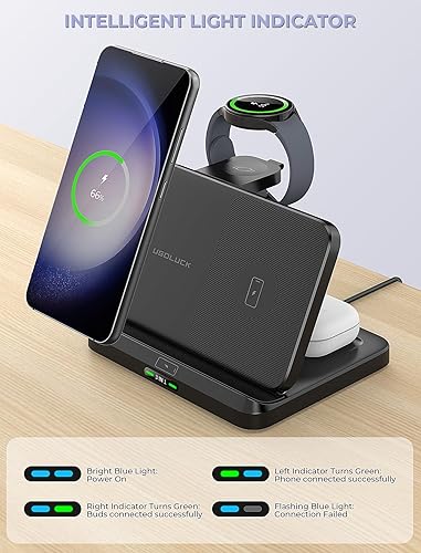 Miniatura 8 de Estación de carga inalámbrica para Samsung y Android, cargador inalámbrico plegable 3 en 1, soporte de cargador rápido para Galaxy S24S23S22S21S20 Z