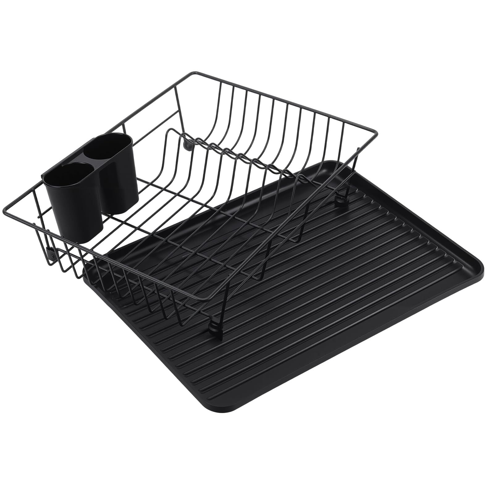 SINJEUN Paquete de 2 escurridores de platos, escurridor de fregadero, bandeja de goteo, escurridor de cocina para secado de fregadero, color negro