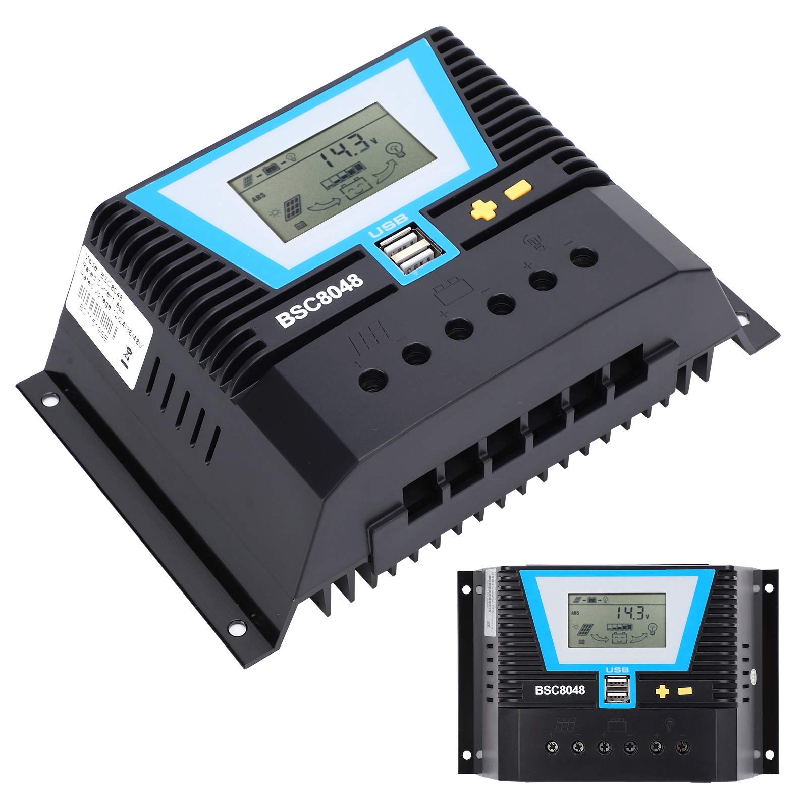 Regolatore di Carica Solare Intelligente 80A per Ricarica Batterie 12V/24V/36V/48V Adatto a Varie Batterie con Plastica Tecnica Durevole