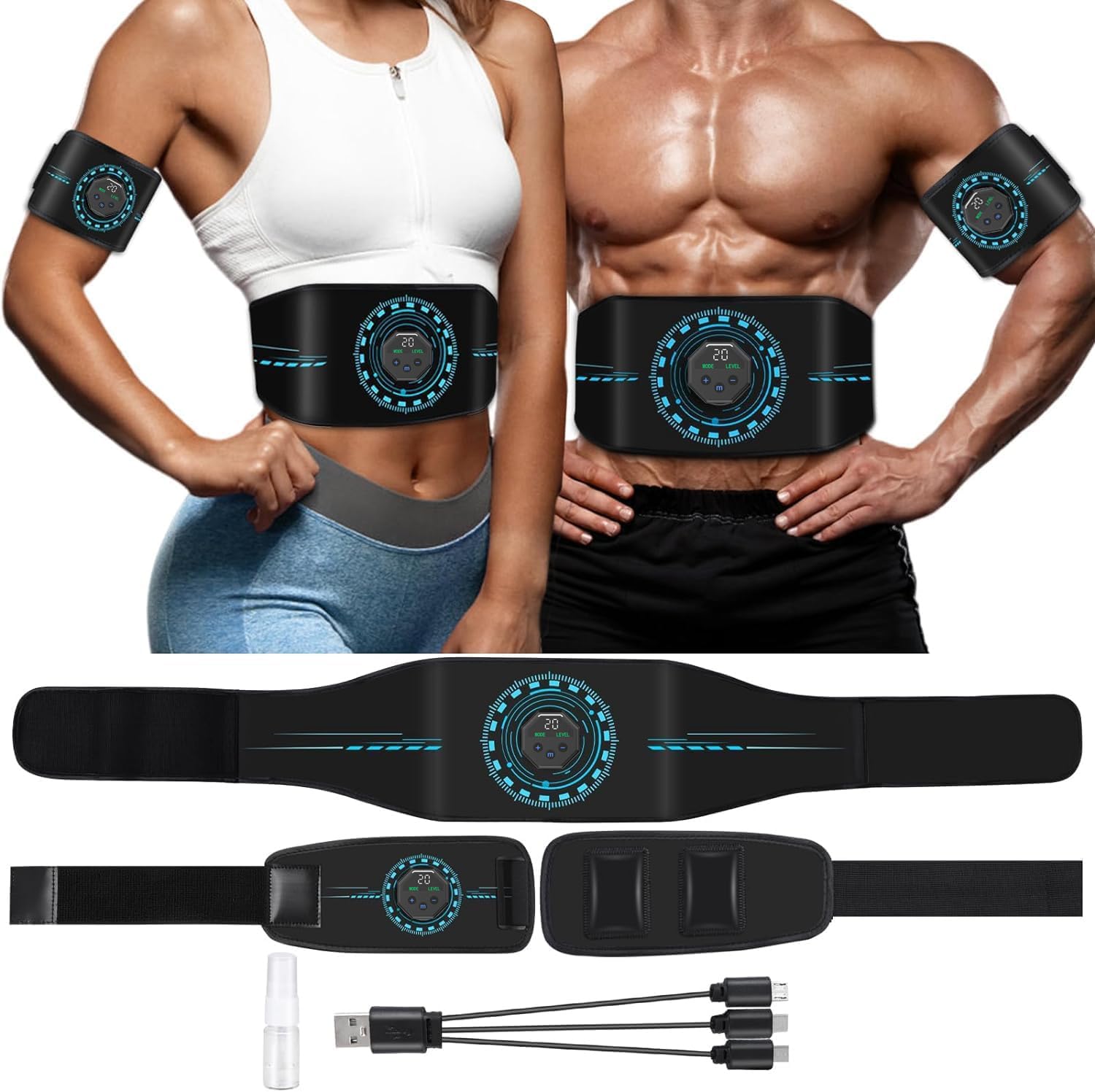 Estimulador muscular ABS Trainer, estimulador muscular EMS, tonificador muscular abdominal eléctrico, 10 modos y 20 intensidades para abdominal, brazos, cintura, entrenamiento abdominal