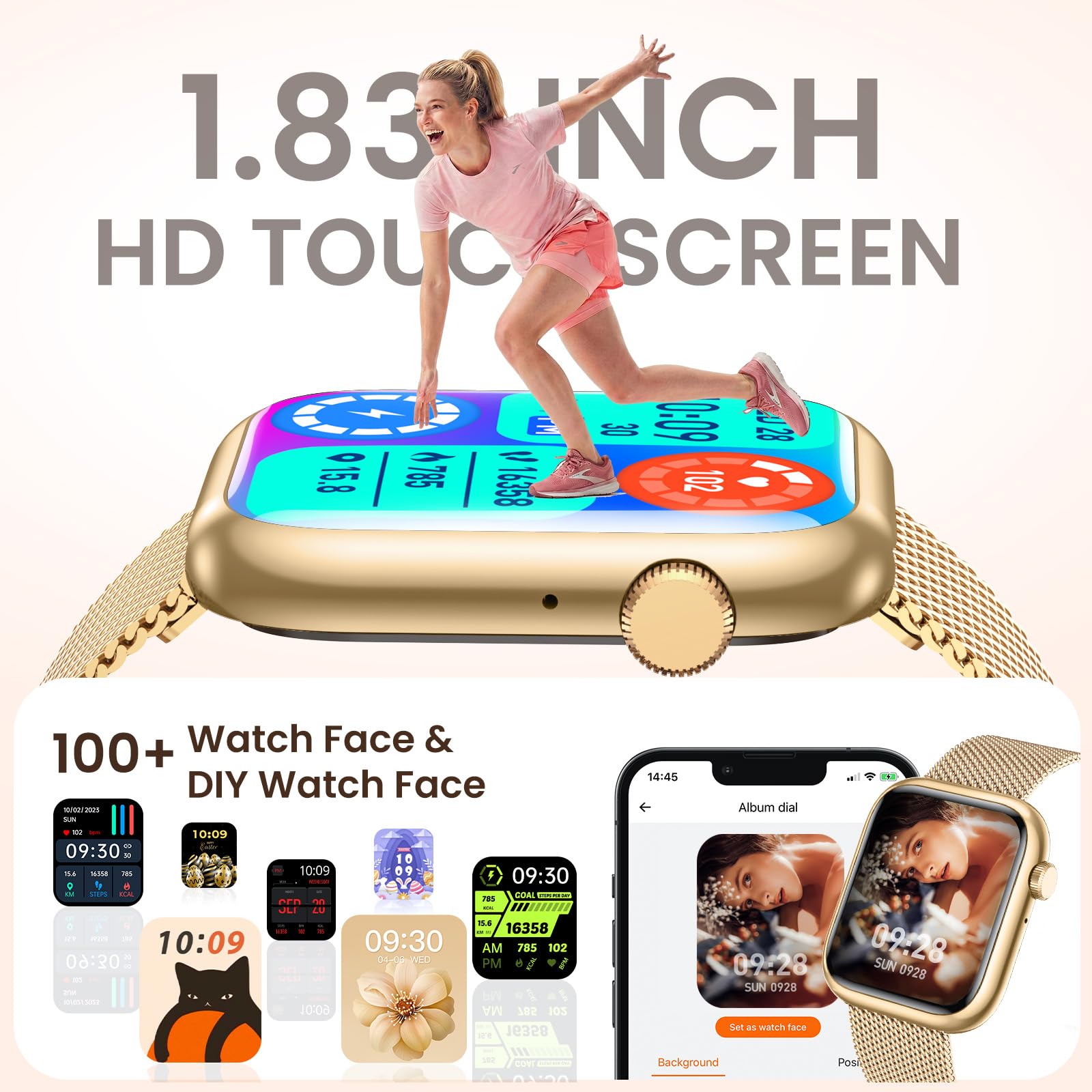 Women Smartwatch Fitness Tracker for Lady: 1.83'' Smart Watch for Women Answer Make Call with iP67 Heart Rate Sleep Monitor Steps Counter 120+ Sports Digital Wrist Watches 3 Straps for iPhone Android — view 3