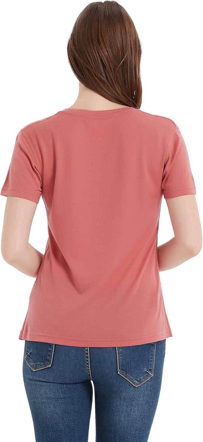100% Merino Wool T Shirts Women, Short Sleeve Crew Neck Tee Lightweight Undershirt, No-Odor Base Layer, Medium, Dusty Rose - Image 2