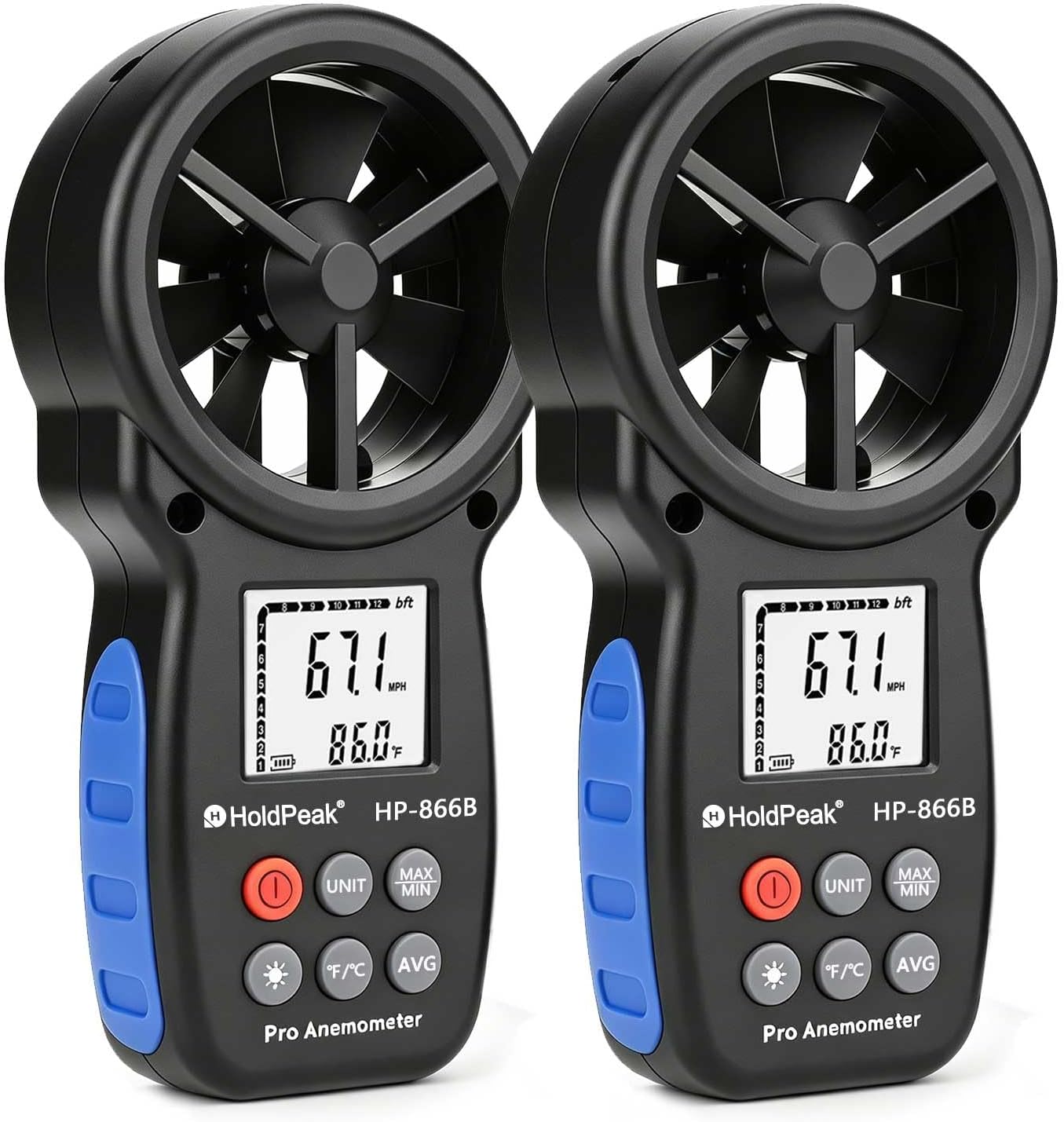 866B Digital Anemometer, Handheld Wind Speed CFM Meter [2 PCS] | HVAC Air Flow Velocity Gauge Tester with Backlight, Wind Temp Measuring Device, Outdoor Wind Gauge for Drone Sailing Shooting