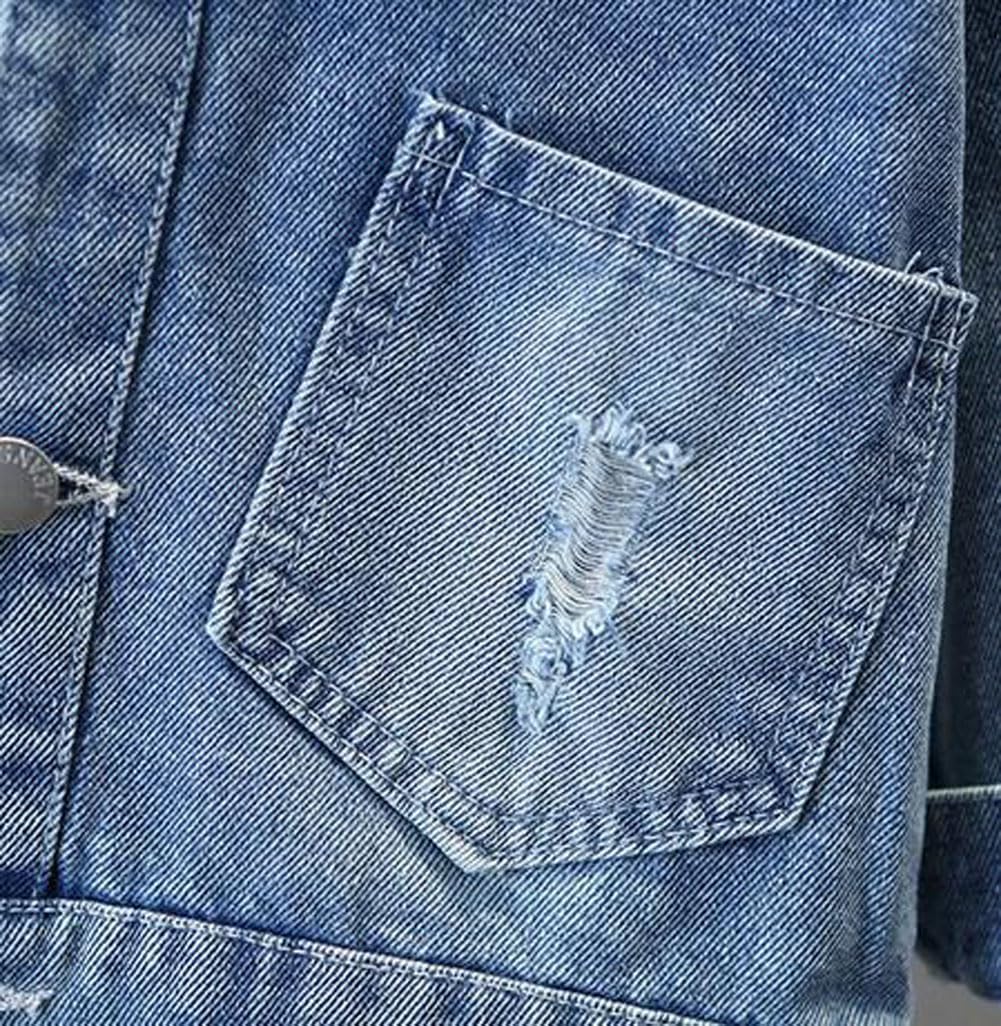 Kids Girls Cute Butterfly Embroidery Ripped Denim Jacket Coat Casual Outerwear Bow Lace Button Down Jean Jakcets