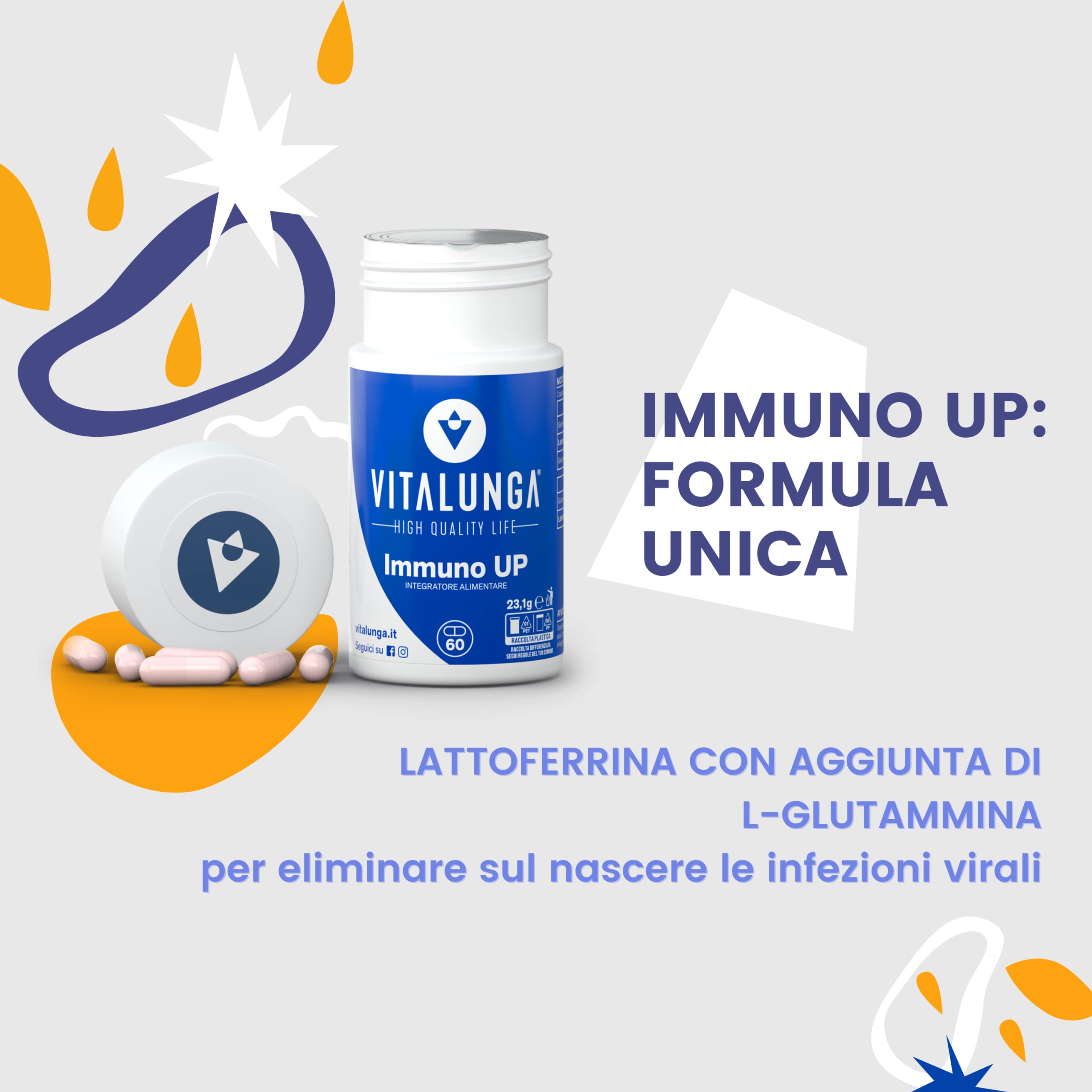 Lattoferrina 200 Immuno Stimolante ad Alto Dosaggio + L-Glutammina - Integratore Lattoferrina Pura 200 mg per Dose (2cps)Aumenta Le Difese Immunitarie Bambini Adulti 60 Capsule Made in Italy Vitalunga