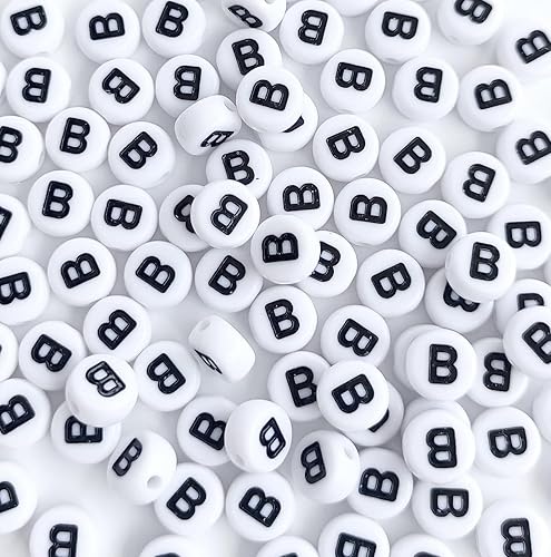 Vista 11 de 100 cuentas de letras, cuentas redondas blancas acrílicas del alfabeto de 0.157 x 0.276 pulgadas, cuentas de la letra H para hacer joyas, pulseras