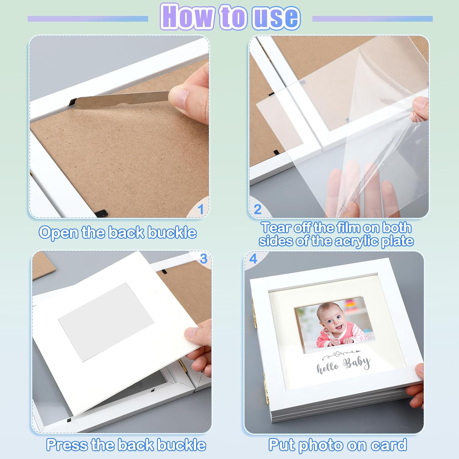 Sonogram Picture Frame Quadruple Ultrasound Picture Frame 4 Folding Pregnancy Keepsake Photo for Pregnancy Announcements First Time to Be Dad Mom Gifts Gender Nursery Decor(White) - Image 4