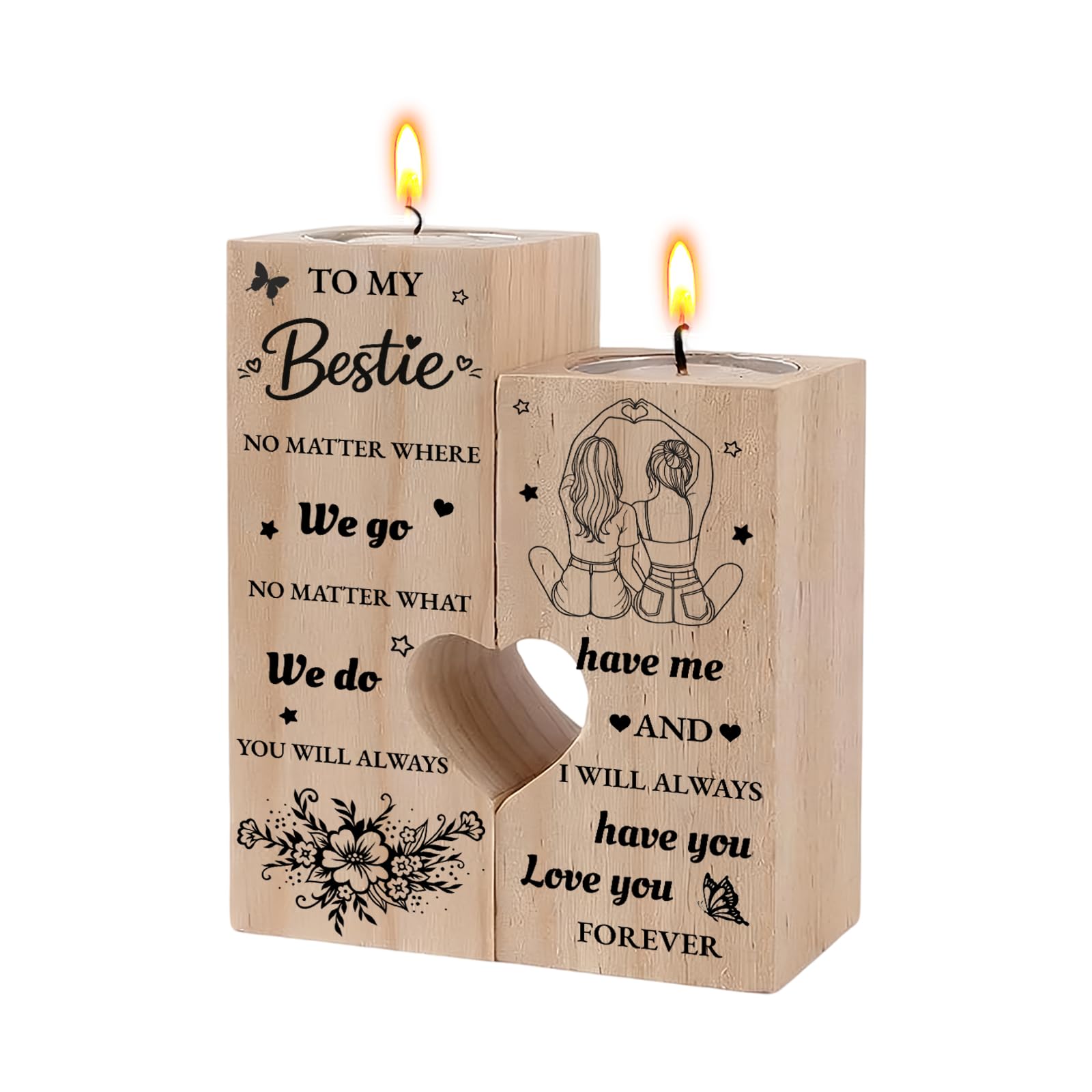 Best Friend Birthday Gifts Wooden Heart Candle Holder Set with Candle, Personalized for Women, Meaningful Friendship Gifts for Best Friends Women for Birthday Christmas Graduation