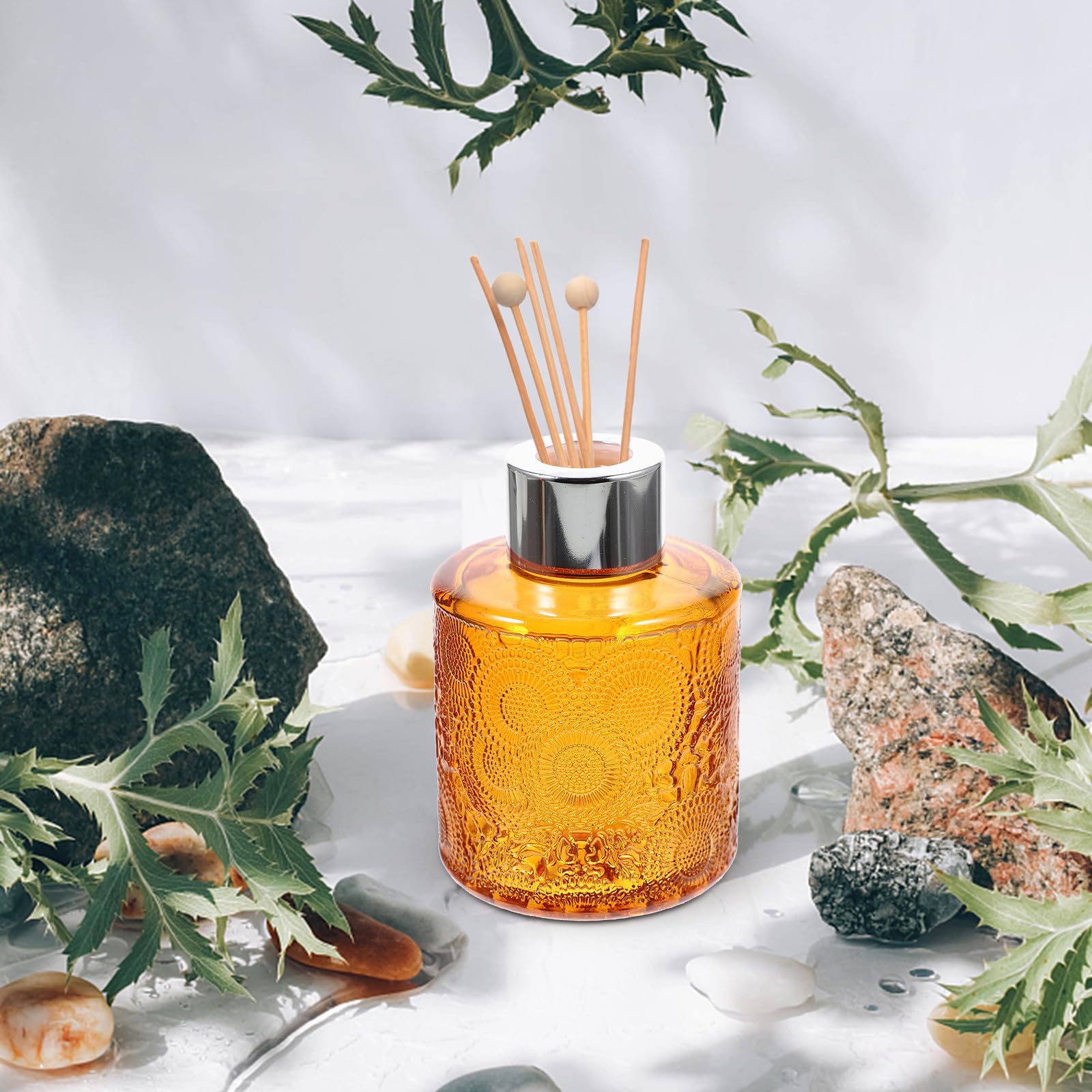 4 Stück Pack Geprägte Dekorative Glas Parfümflakons mit Weitem Mund Elegantes Design für Duftdiffusor und Wohnraumdekoration Zufällige Farbe