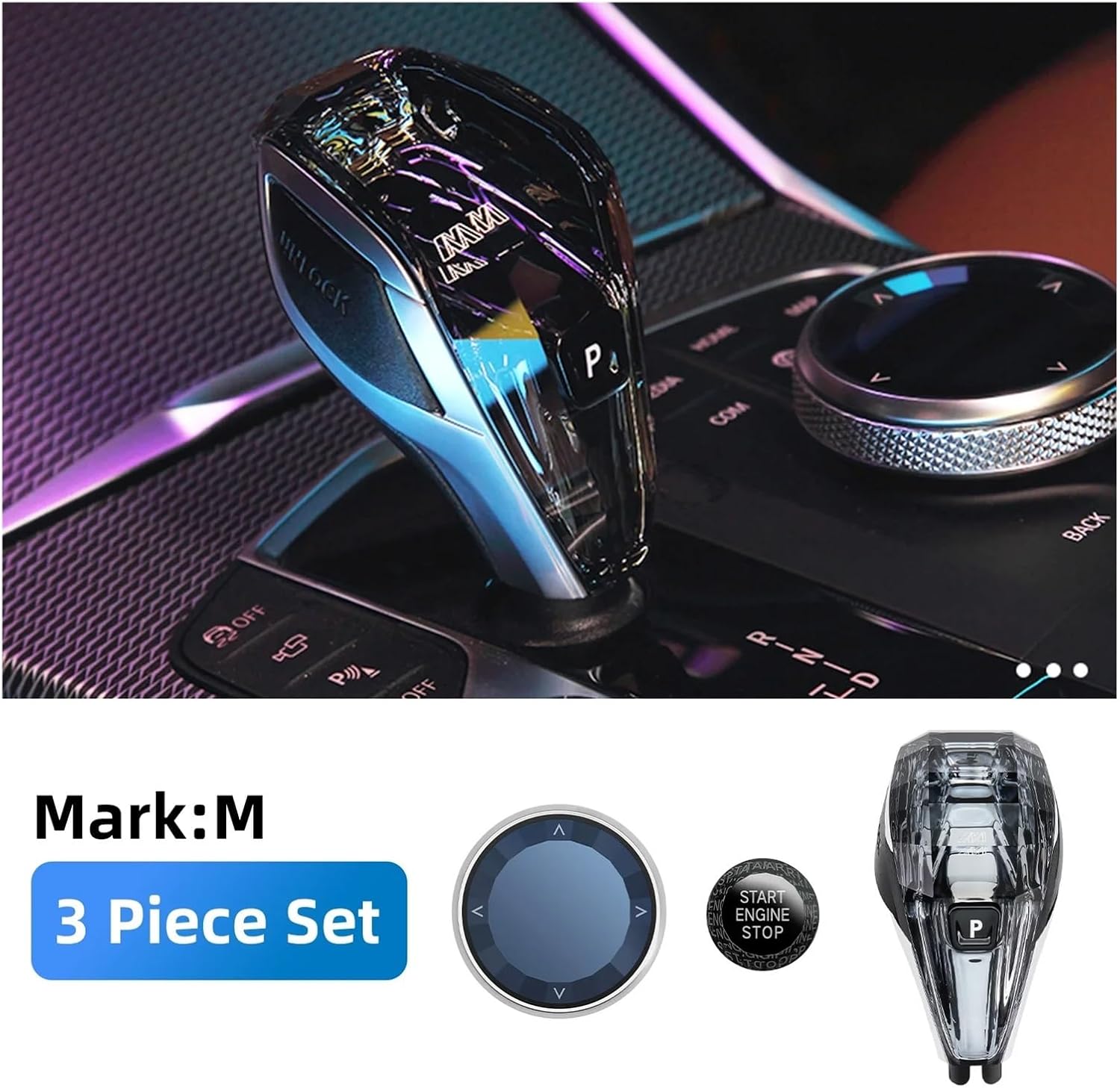 Psychedelic Crystal Gear Handle 3/4-piece Set Crystal Gear Shift Knob Lever 3 4 8 Series X3 X4 X5 X6 X7 Z4 I4 G26 G20 G16 G01(3 Set Mrak M)