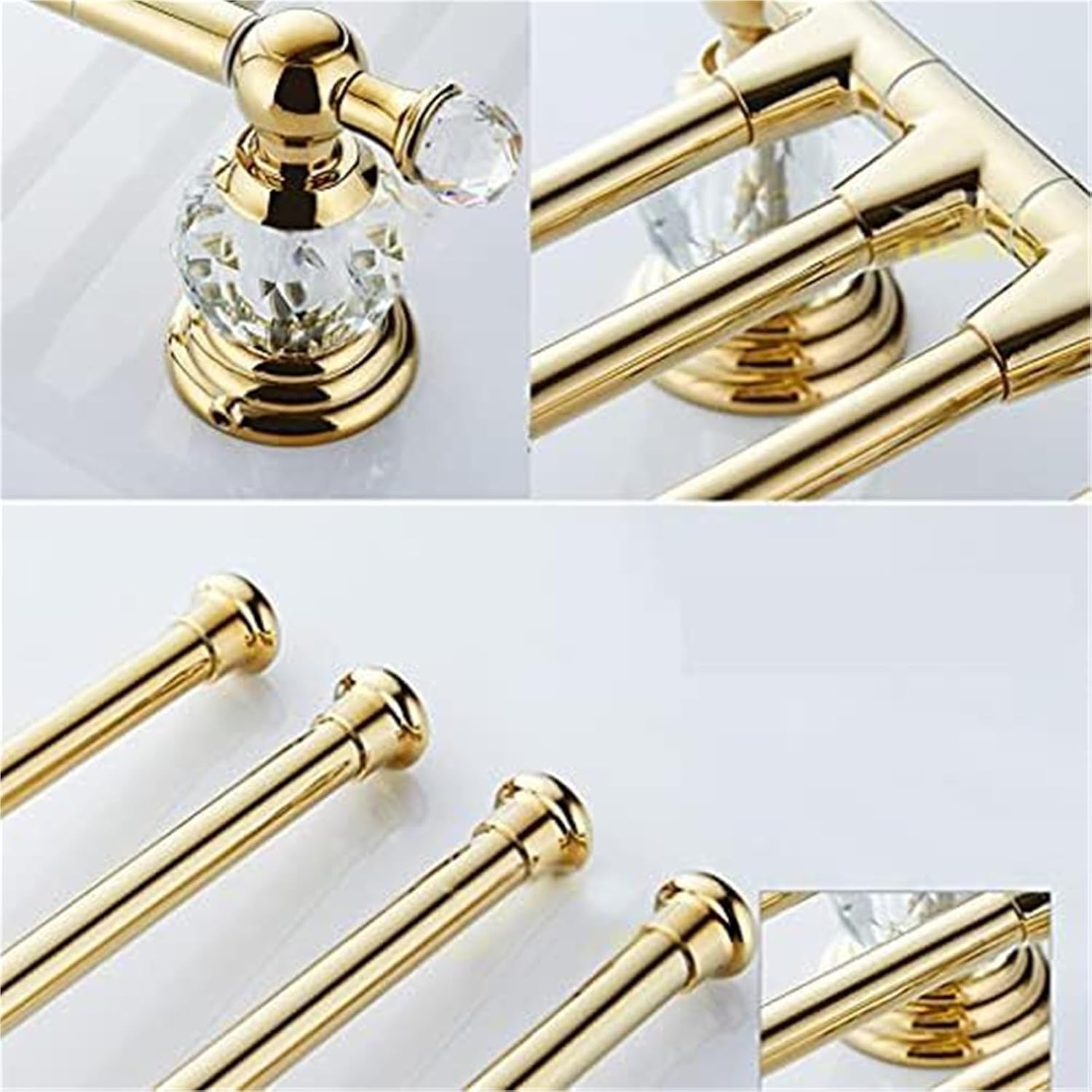 Vintage Crystal Bathroom Swing Towel Rack, Laundry Room Wall Mounted Drying Rack, Folding Arm Rotating Hanger(Gold,5bars)