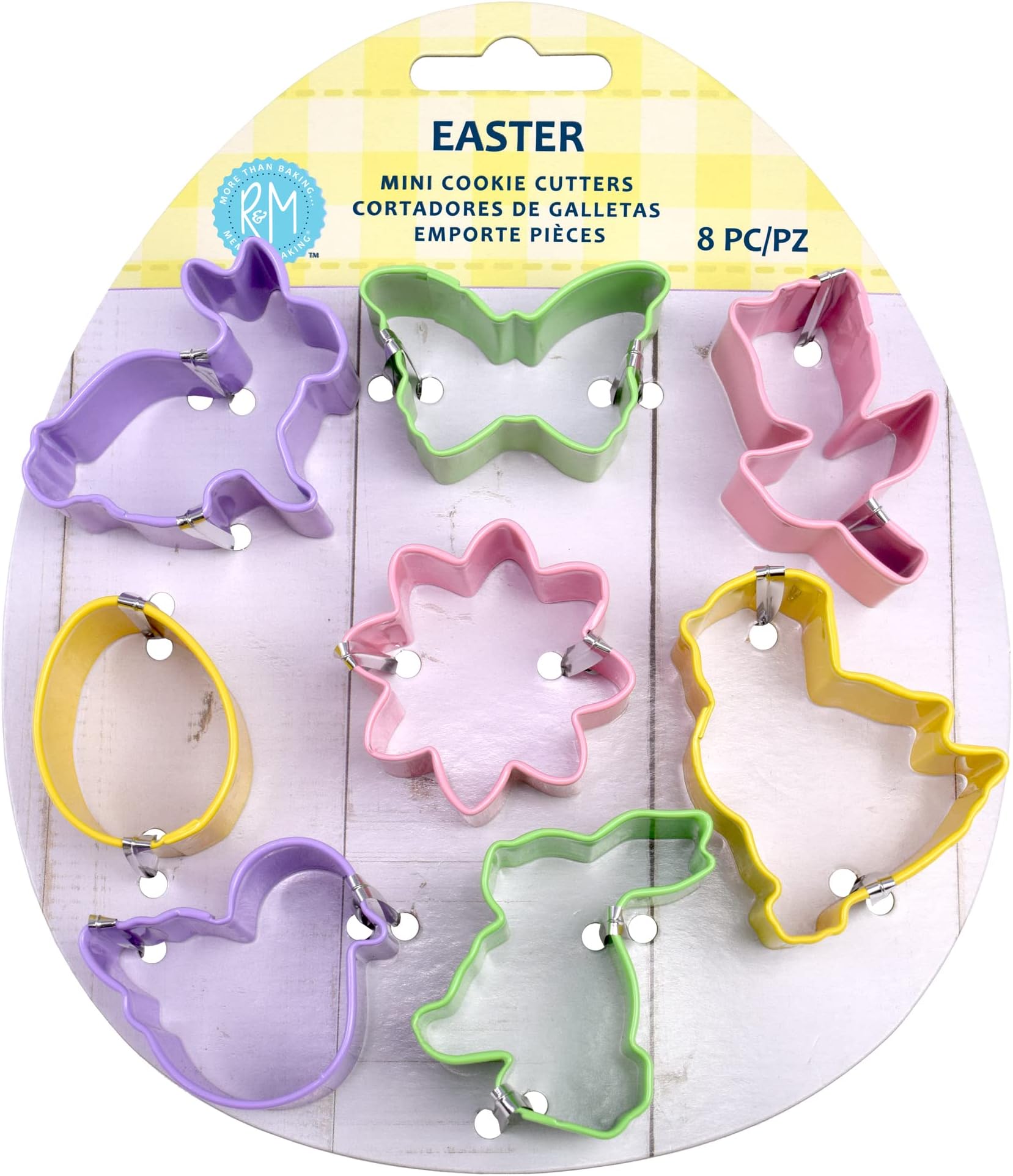 R&M International Mini Easter Cookie Cutters, Butterfly, Egg, Daisy, Duckling, Tulip, 2 Bunnies, Chick, 8-Piece Set