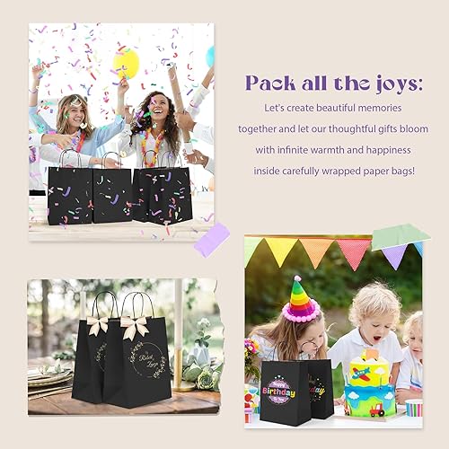 Miniatura 8 de MESHA Bolsas de papel de regalo de 8 x 4.75 x 10.5 pulgadas, bolsas de papel negro con asas a granel, 50 bolsas de papel kraft para pequeñas