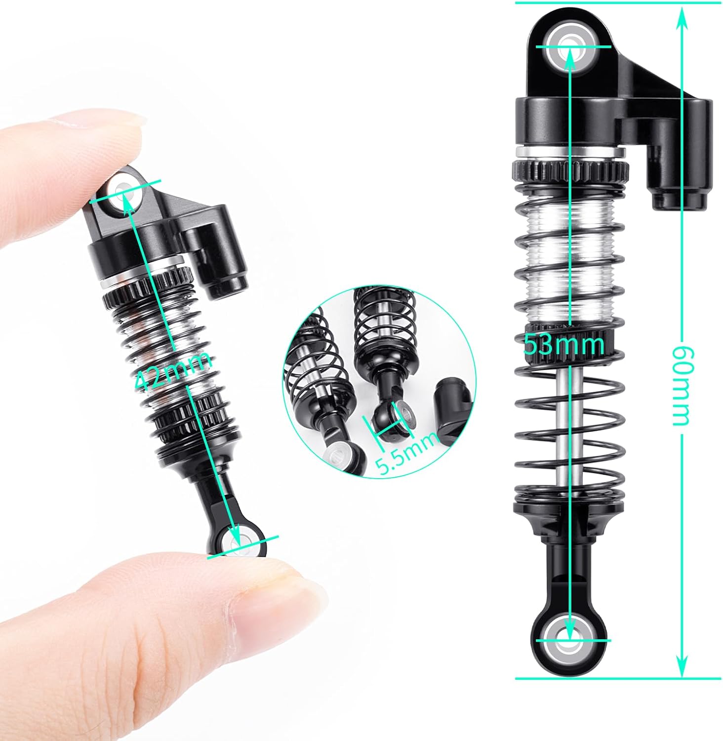 QUE-T 2.09 inch Shocks Kits for Redcat Ascent18 Aluminium Shock Absorber 1/18 RC Crawler Upgrade Parts,Pack of 4 (Black)