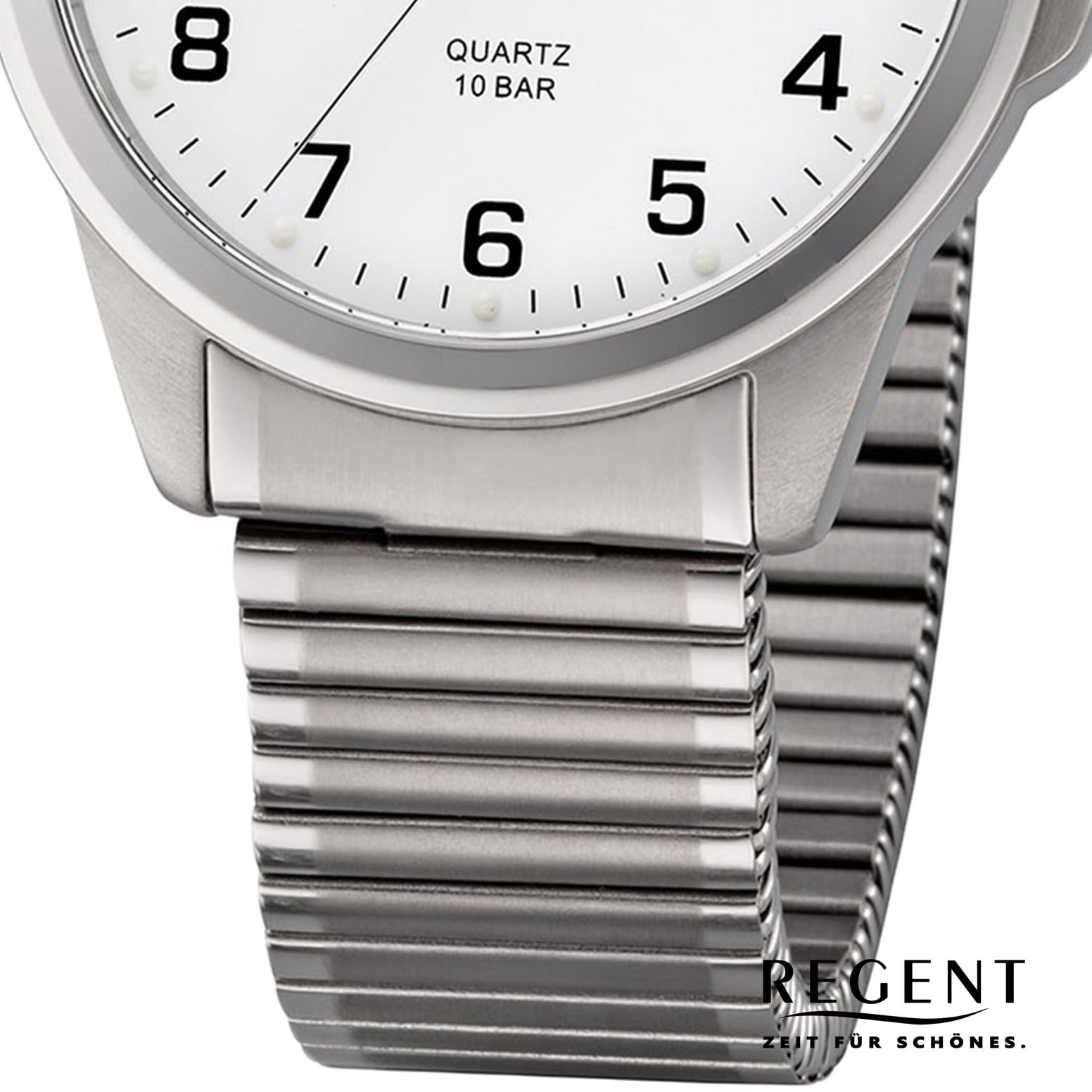 Regent Herren Uhr F-1198 Metall Quarz Armband-Uhr Titan-Uhr Silber URF1198