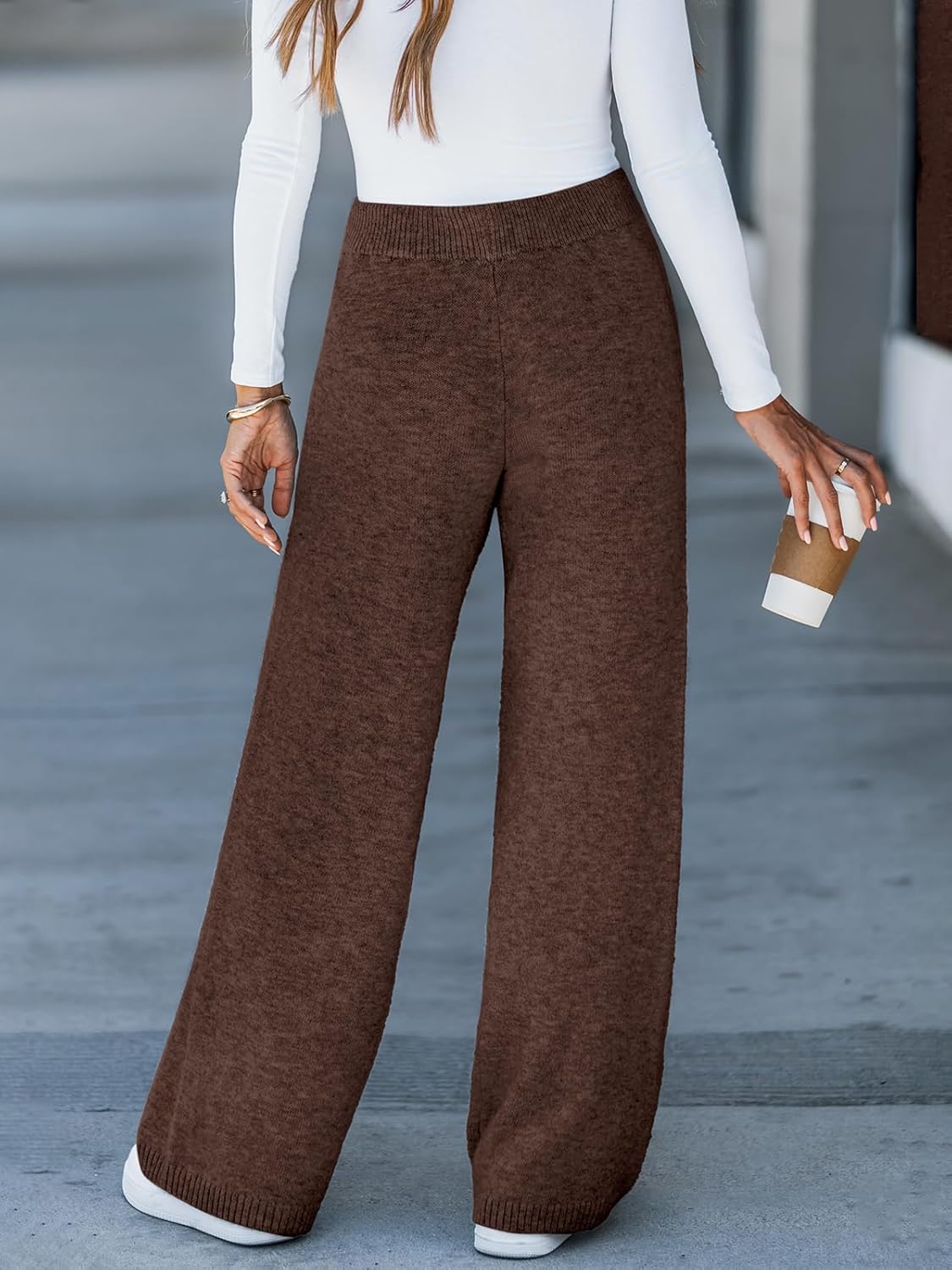 CUPSHE Women’s Knit Pants Wide Leg High Waist Casual Lounge Stretch Cozy Trousers Fall Winter - Image 3