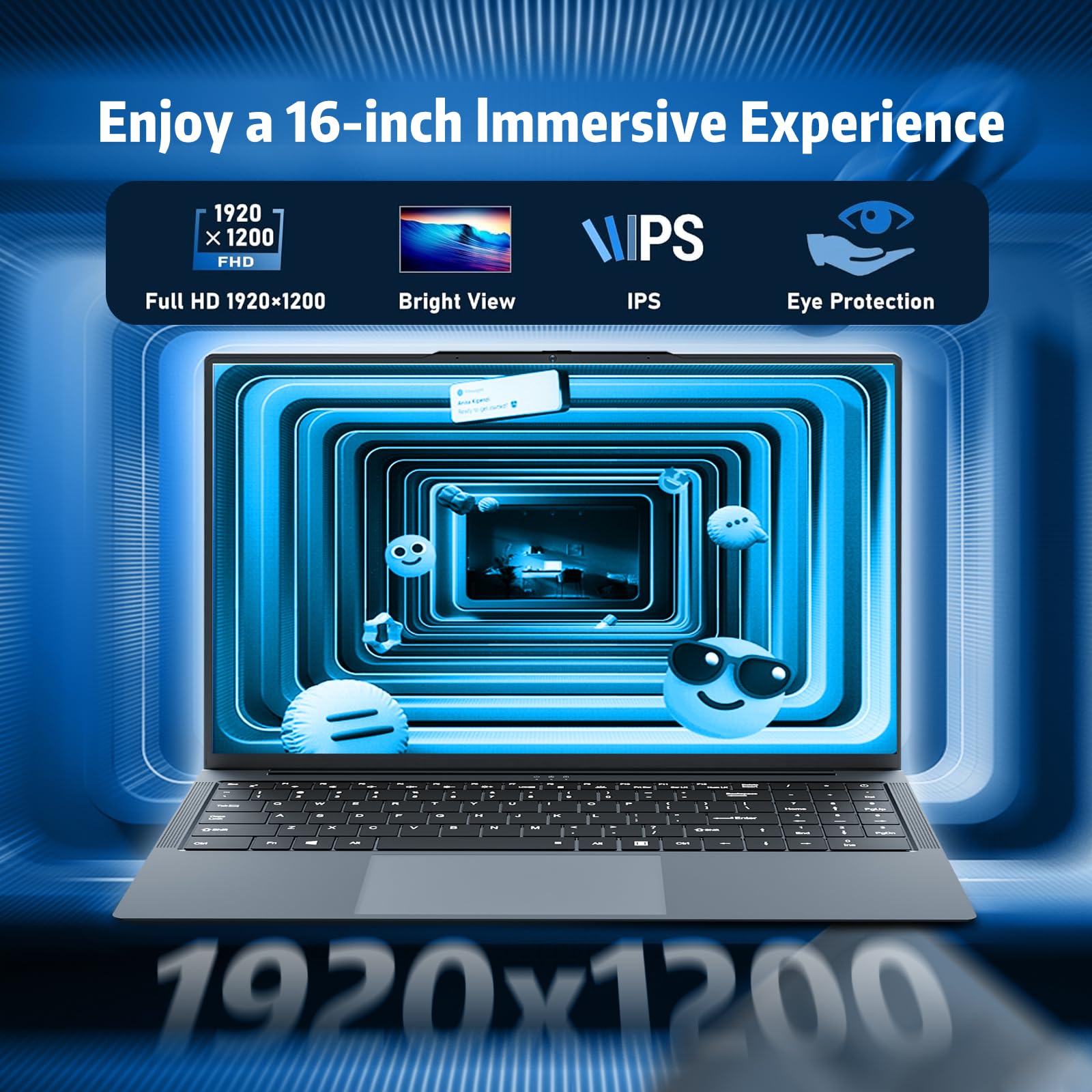 Ordinateur Portable 16" Moacreto - Intel Core I5-8210Y, 16 Go RAM, SSD 1 To, Écran FHD 1920x1200, Windows 11 Pro - Portable Léger