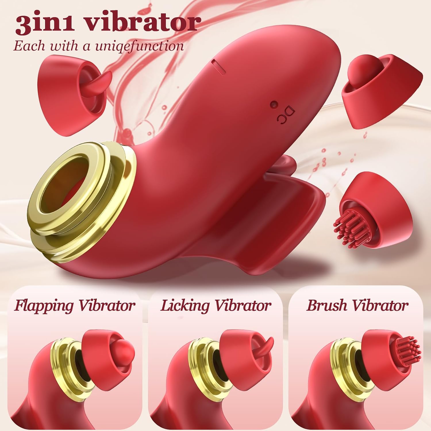 Women Clitoral Vibrators,3 in1 Mini Sex Toys,3 Interchangeable Heads,10 Vibrations image 2