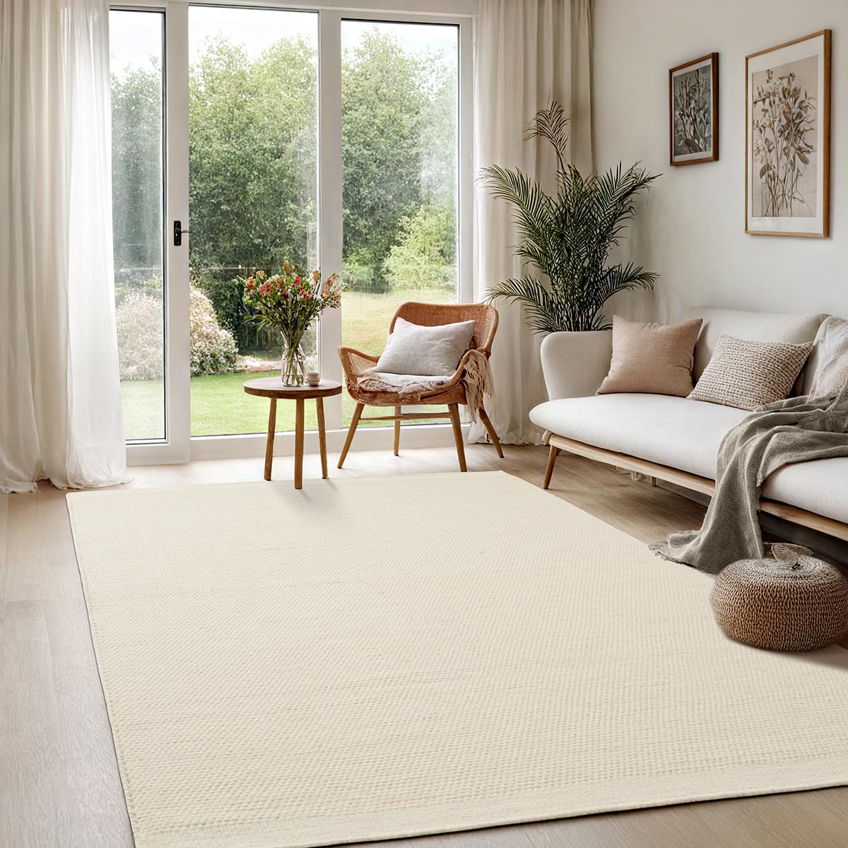 the carpet Deluxe Wool Tapis en Laine tissé à la Main dans Un Style bohème scandinave Naturel, Travail Artisanal pour Un Style Unique, crème, 160 x 230 cm