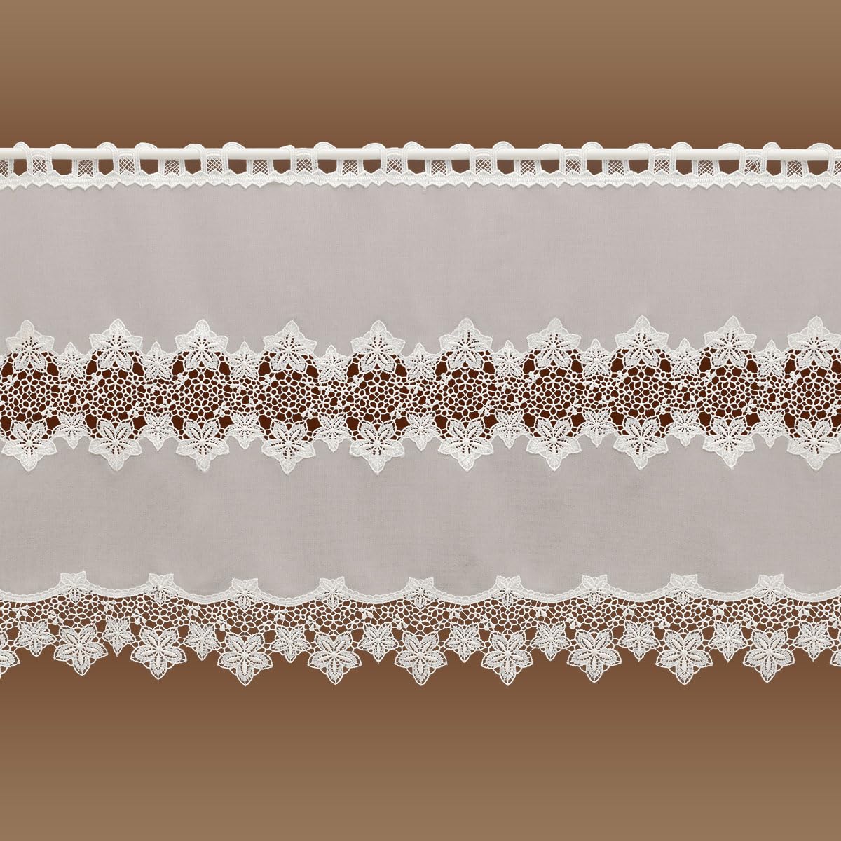 Feenhaus-Spitzengardine Jolanda Vogtländische Spitze in Natur | Landhaus-Scheibengardine mit Blumen-Muster | klassischer Scheibenhänger handgefertigt | Bistrogardine Höhe x Breite 50 x 132 cm