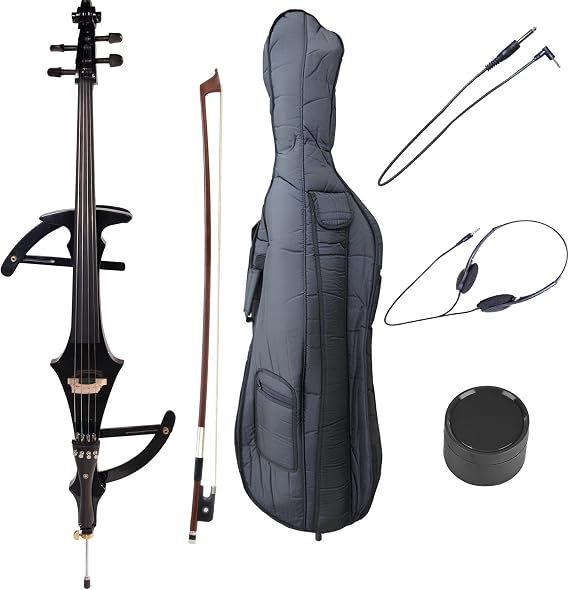 Cecilio CECO-4BK Ebony Electric Silent Metallic Black Cello in Style 4, Size 4/4 (Full Size)