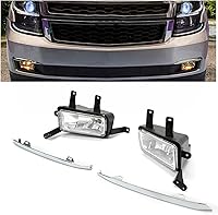 Vista 1 de ECOTRIC Luces antiniebla con labios cromados Compatibles con lámparas de parachoques 2015-2020 Chevy Chevrolet Tahoe Suburban con interruptor y kit