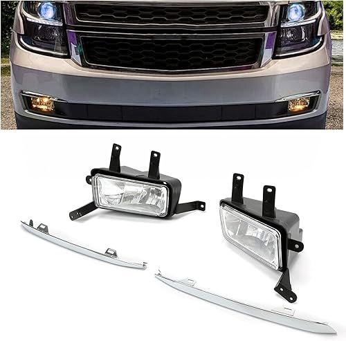 ECOTRIC Luces antiniebla con labios cromados compatibles con Chevy Chevrolet Tahoe Suburban 2015-2020 con interruptor y kit de cableado de repuesto